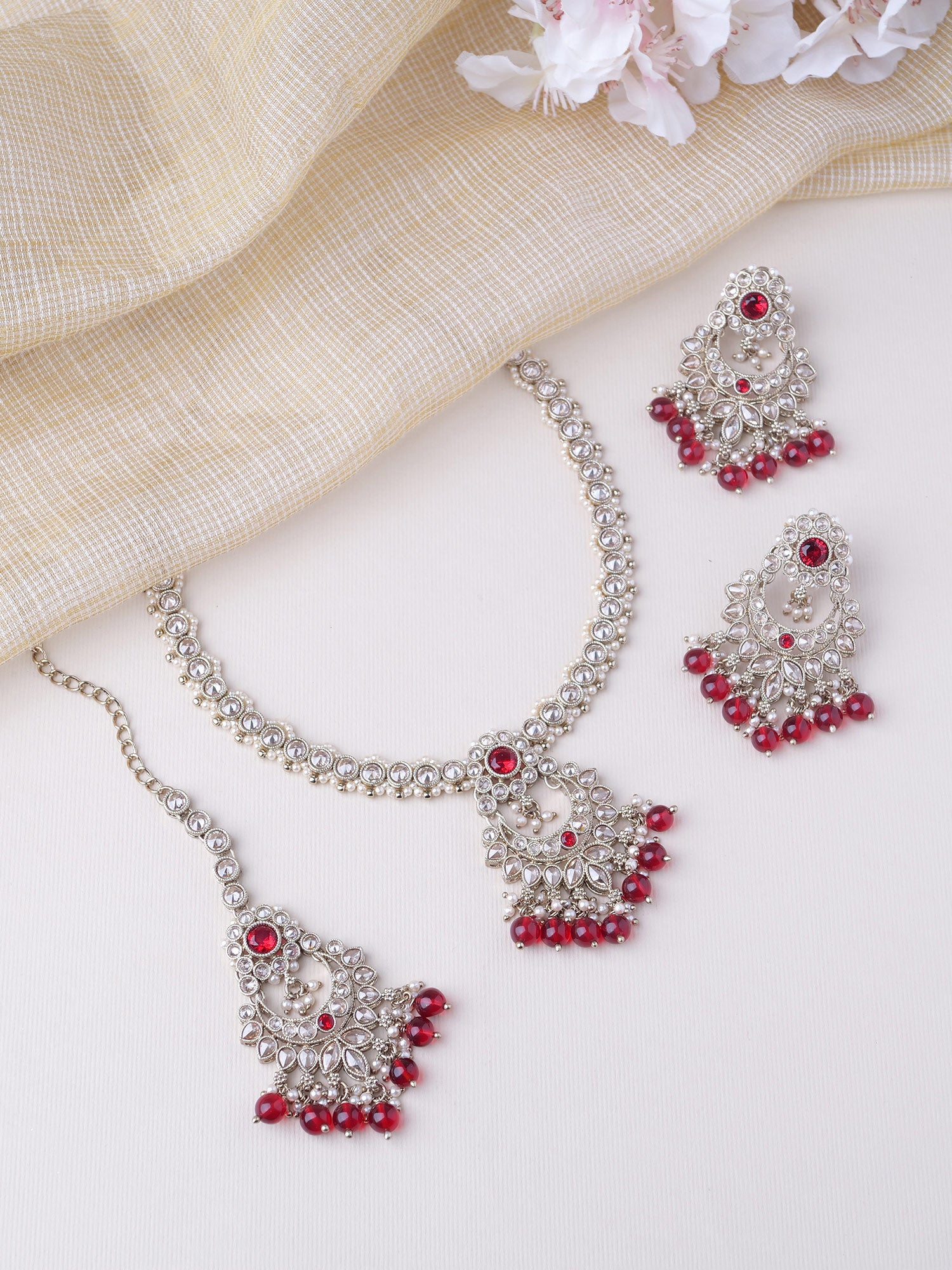 Vaishali Necklace Set in Maroon