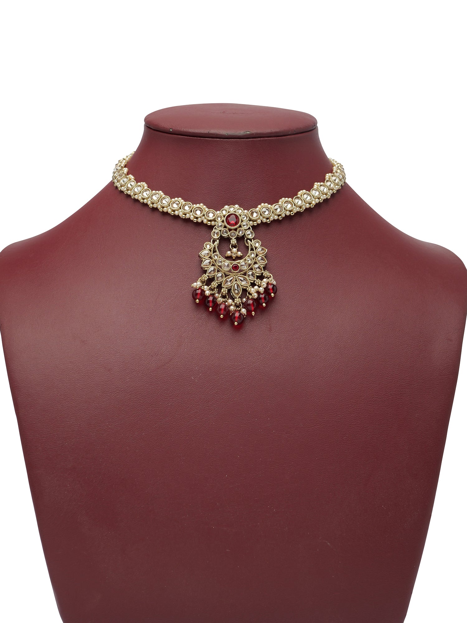 Vaishali Necklace Set in Maroon 