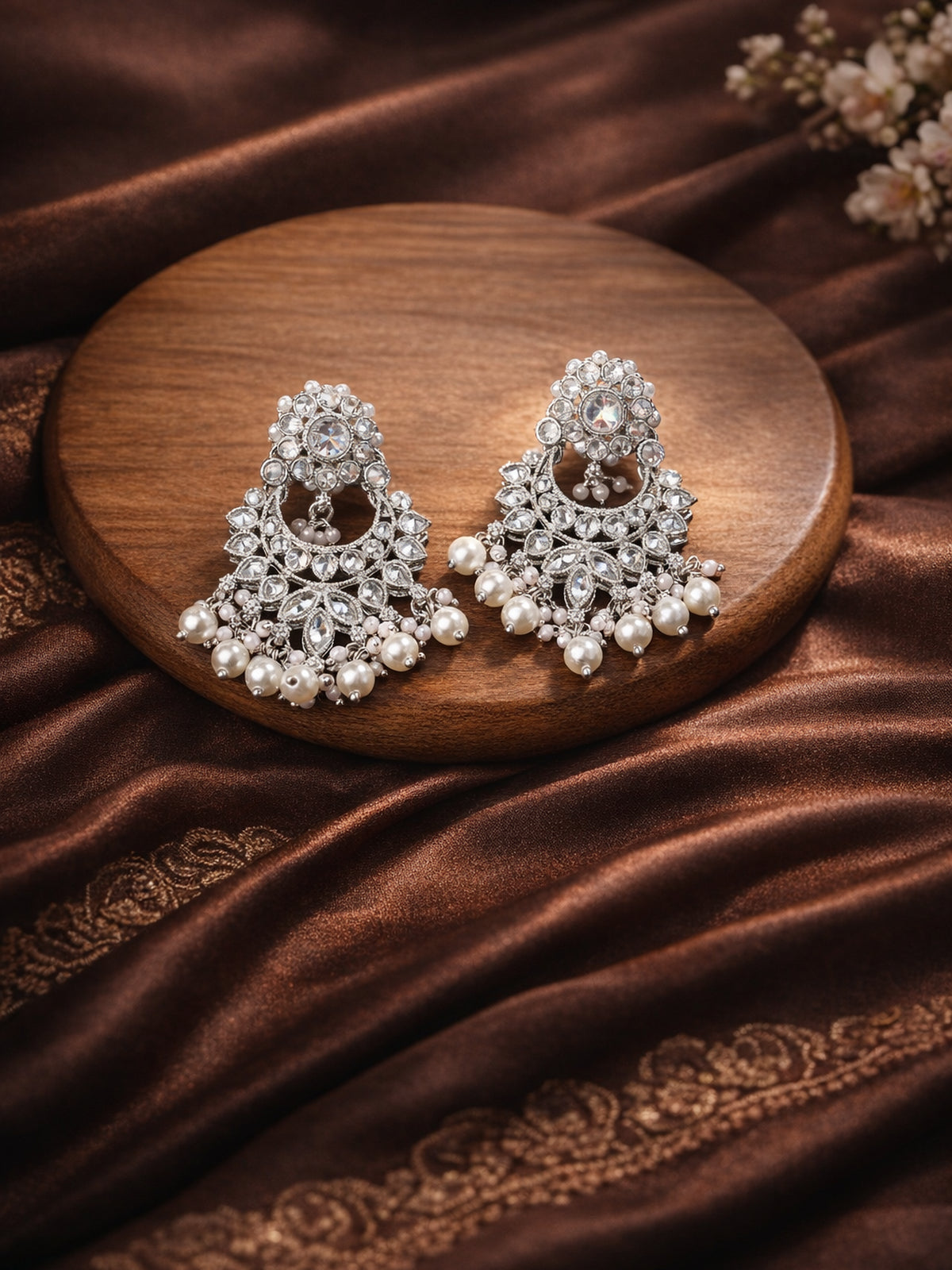 Vaishali Earrings in Rhodium 