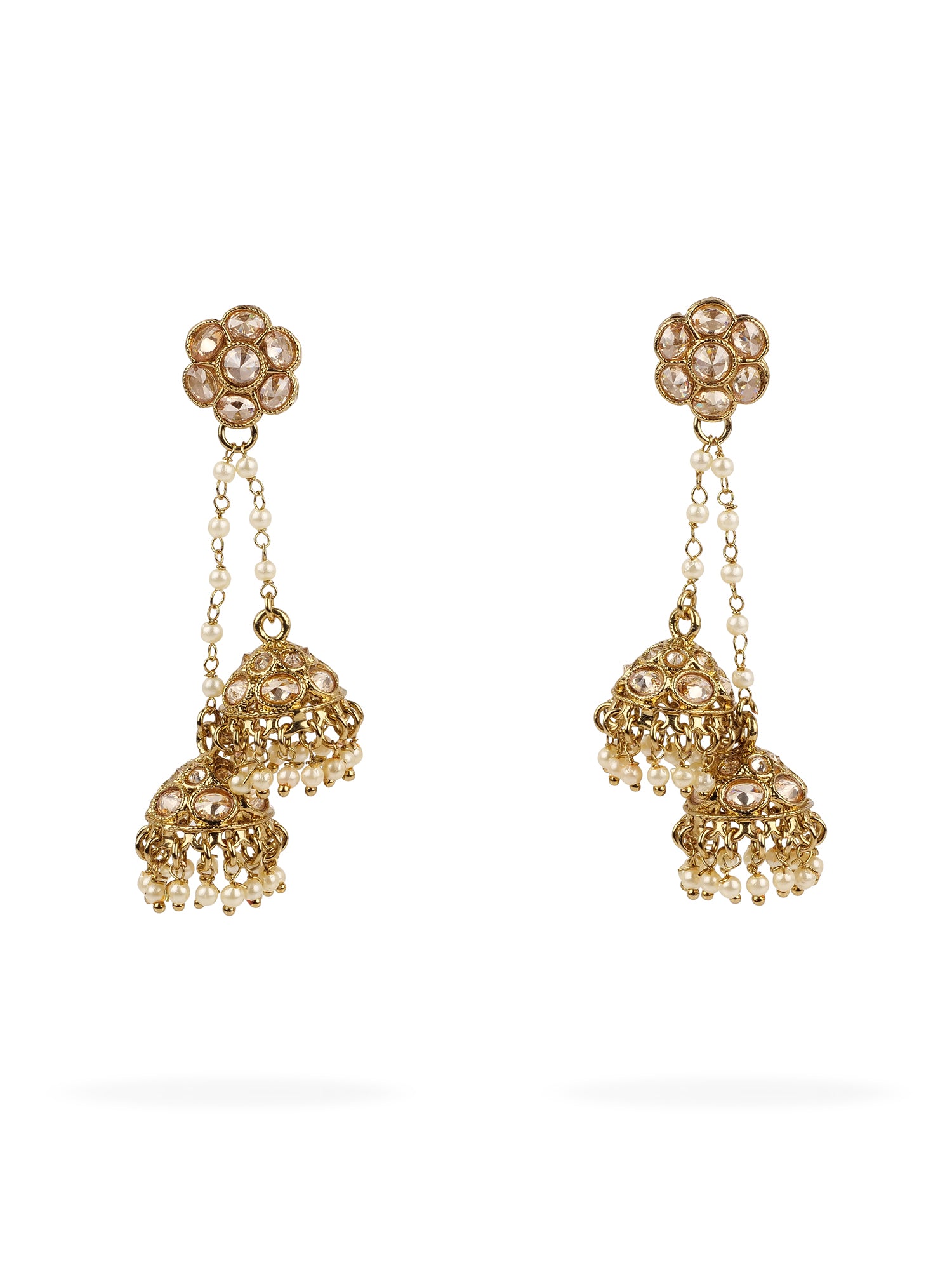 Valli Double Jhumka Drop Earrings in Champagne