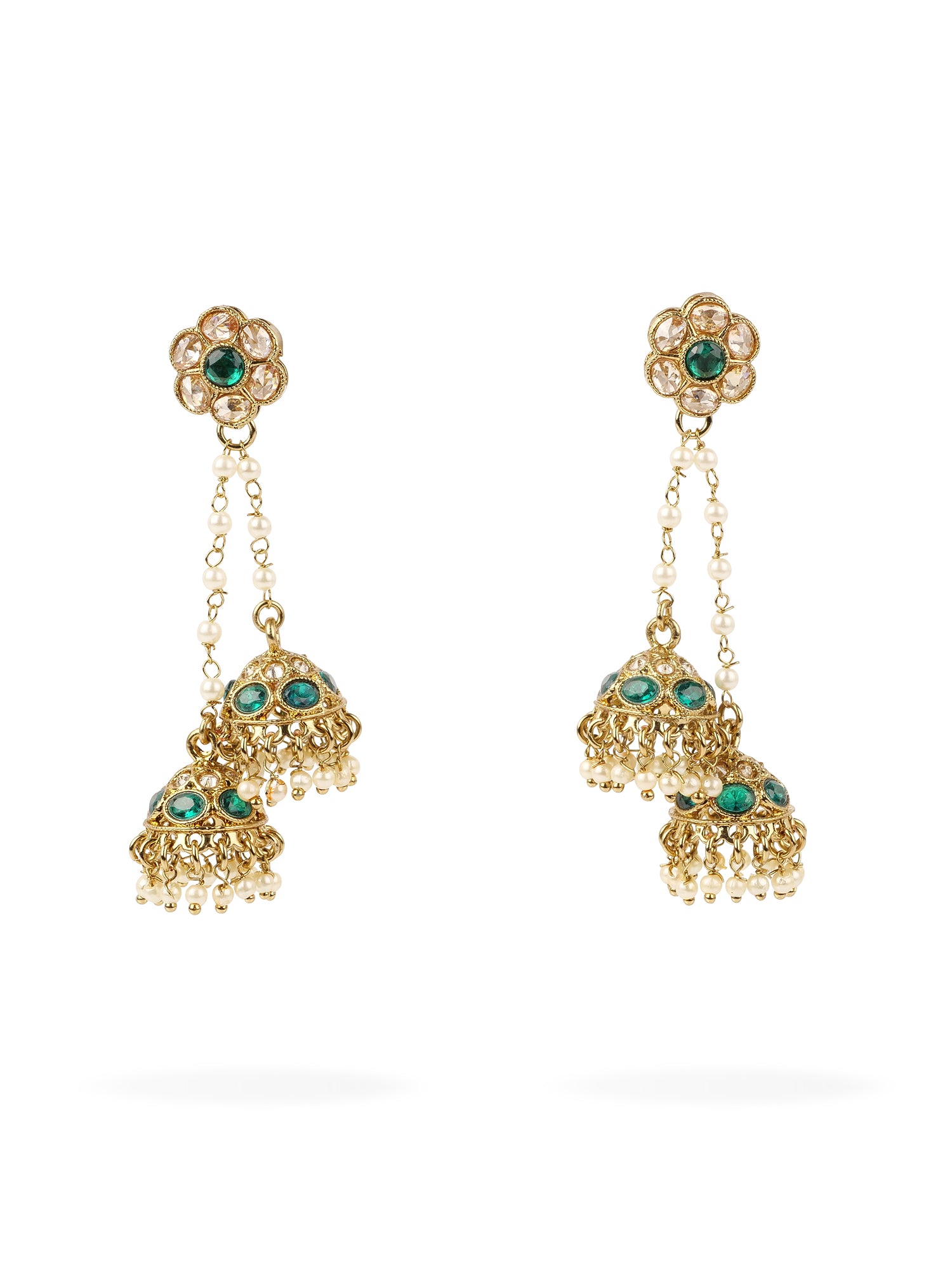 Valli Double Jhumka Drop Earrings in Green