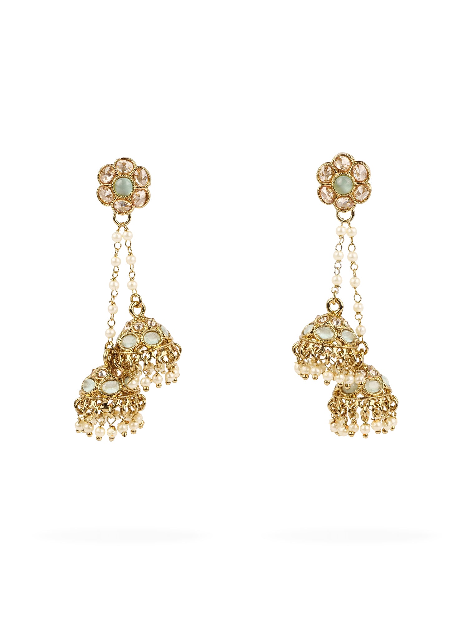 Valli Double Jhumka Drop Earrings in Mint