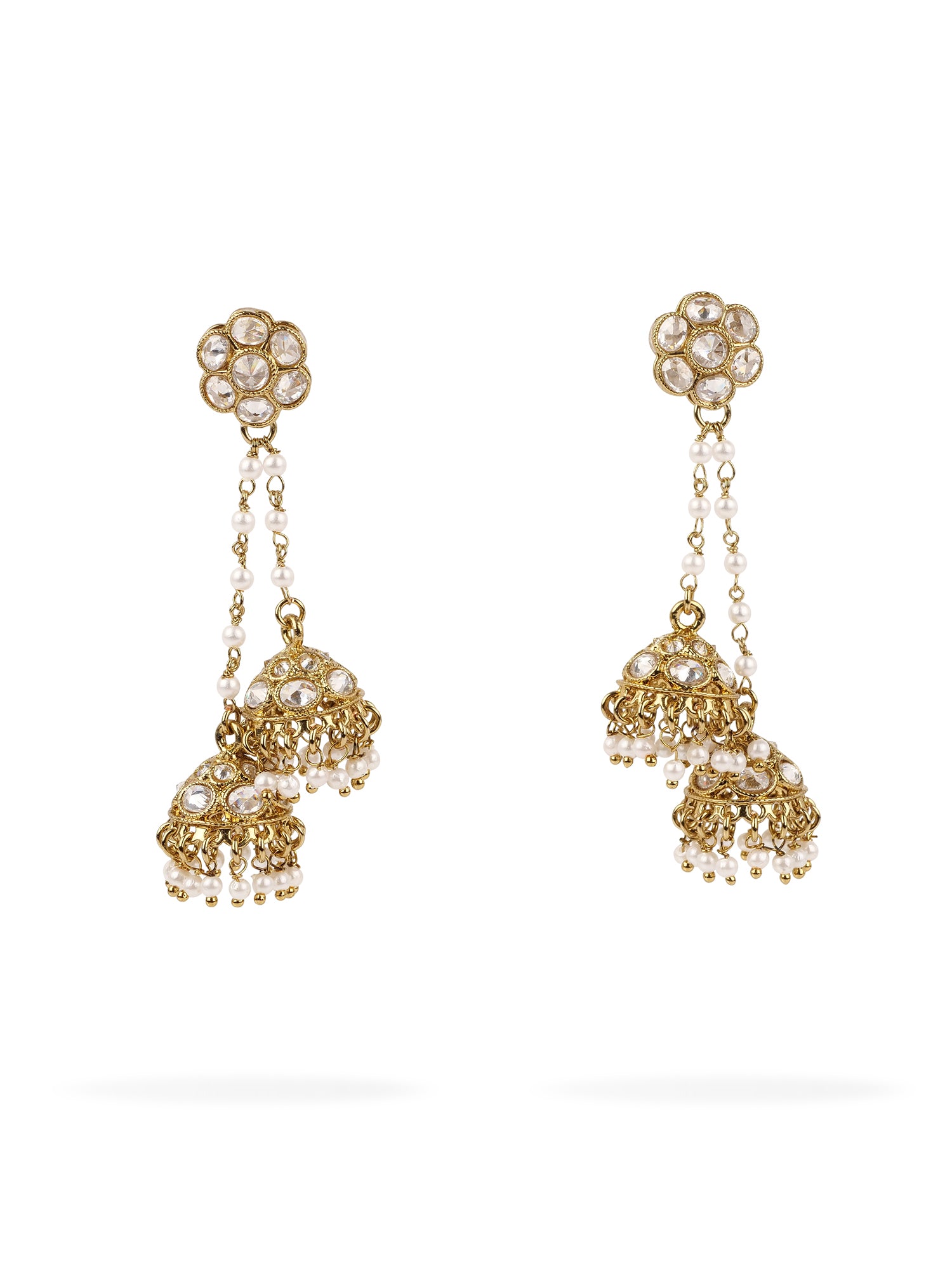 Valli Double Jhumka Drop Earrings in White