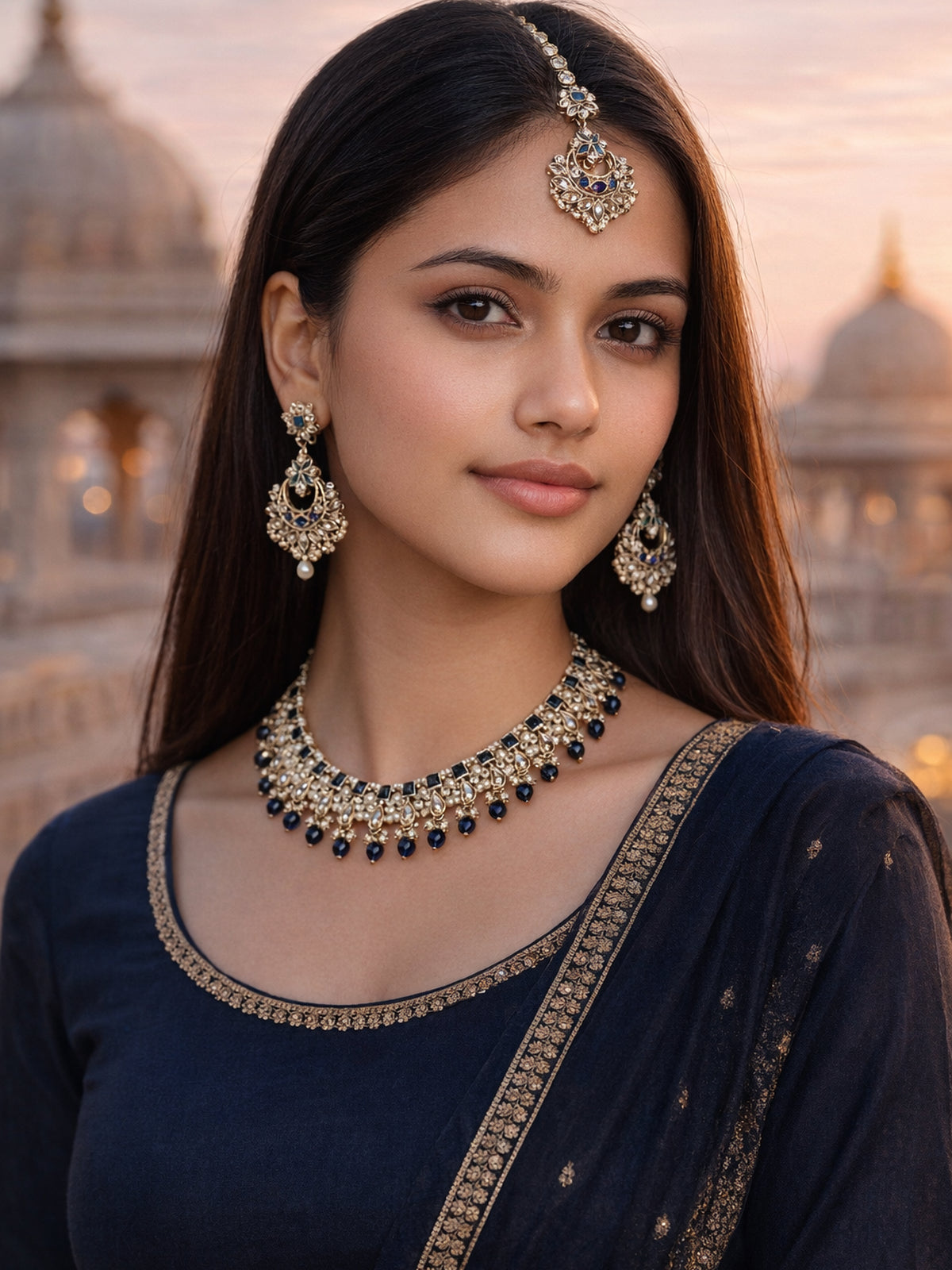 Vanisha Necklace Set in Blue 