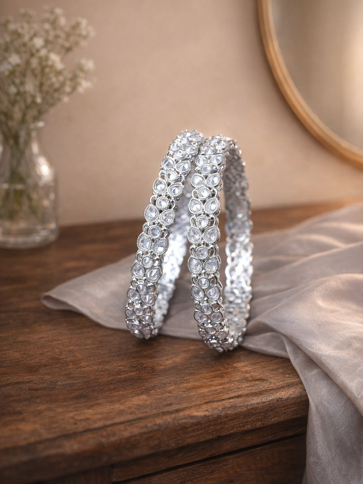 Vanya Kada Bangles in Rhodium