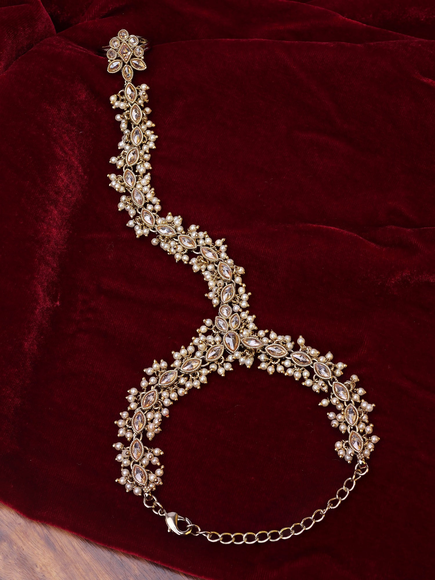 Veda Cluster Pearl Hand Chain in Champagne
