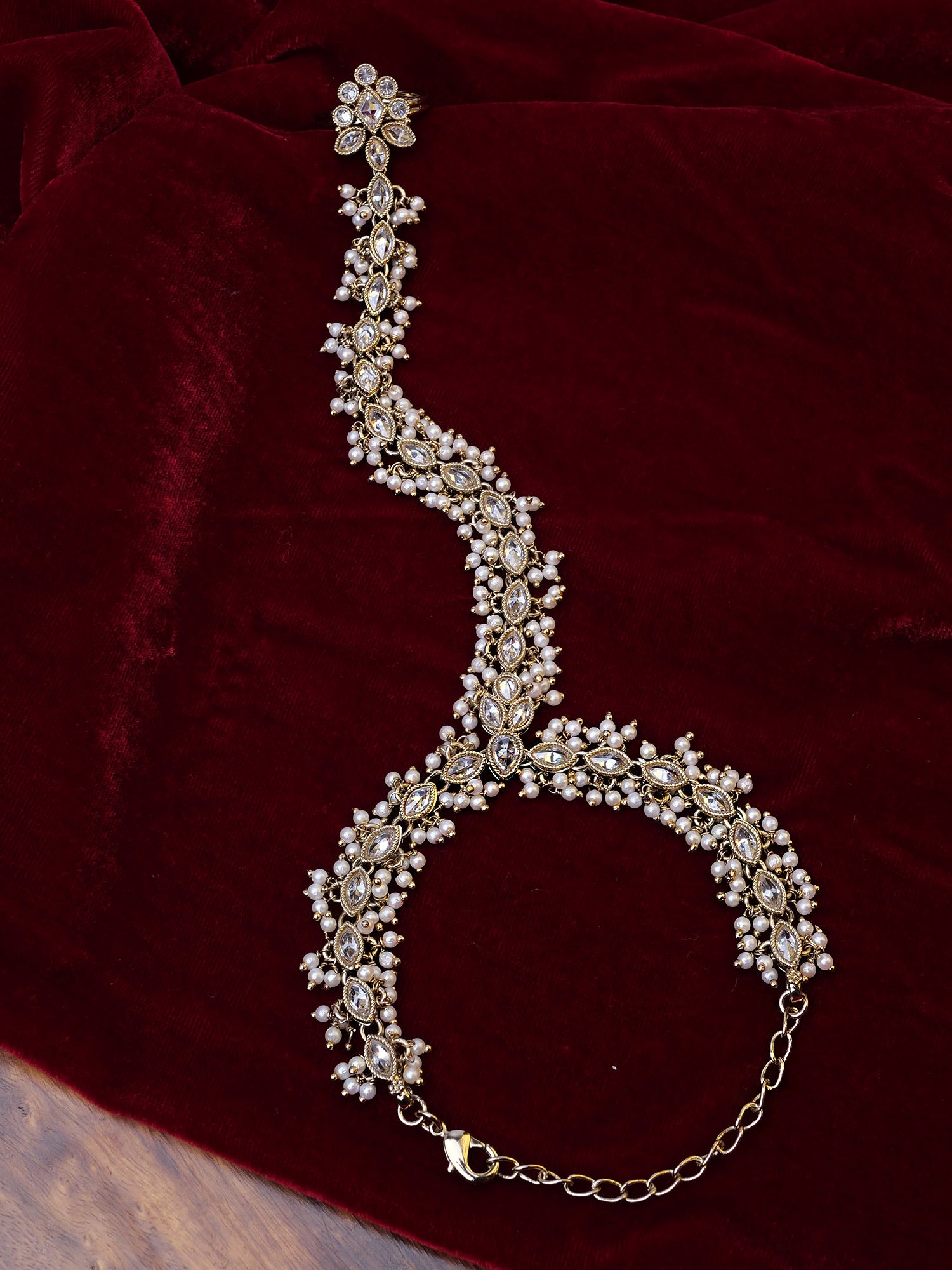 Veda Cluster Pearl Hand Chain in White