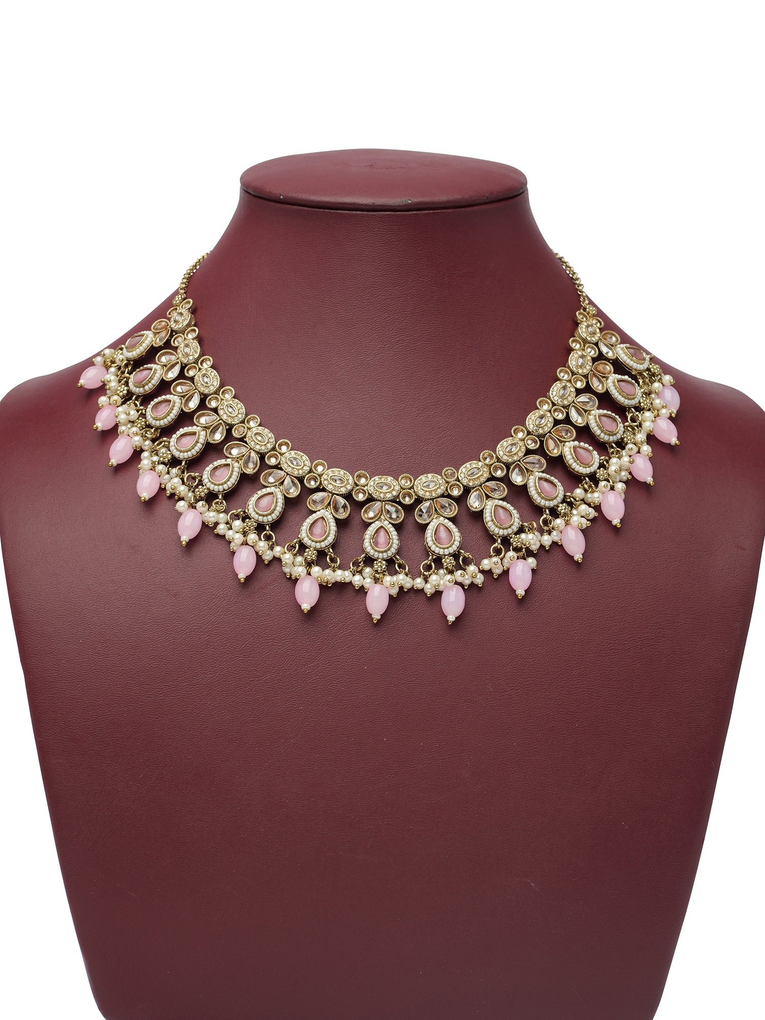 Vedika Pearl Necklace Set in Light Pink