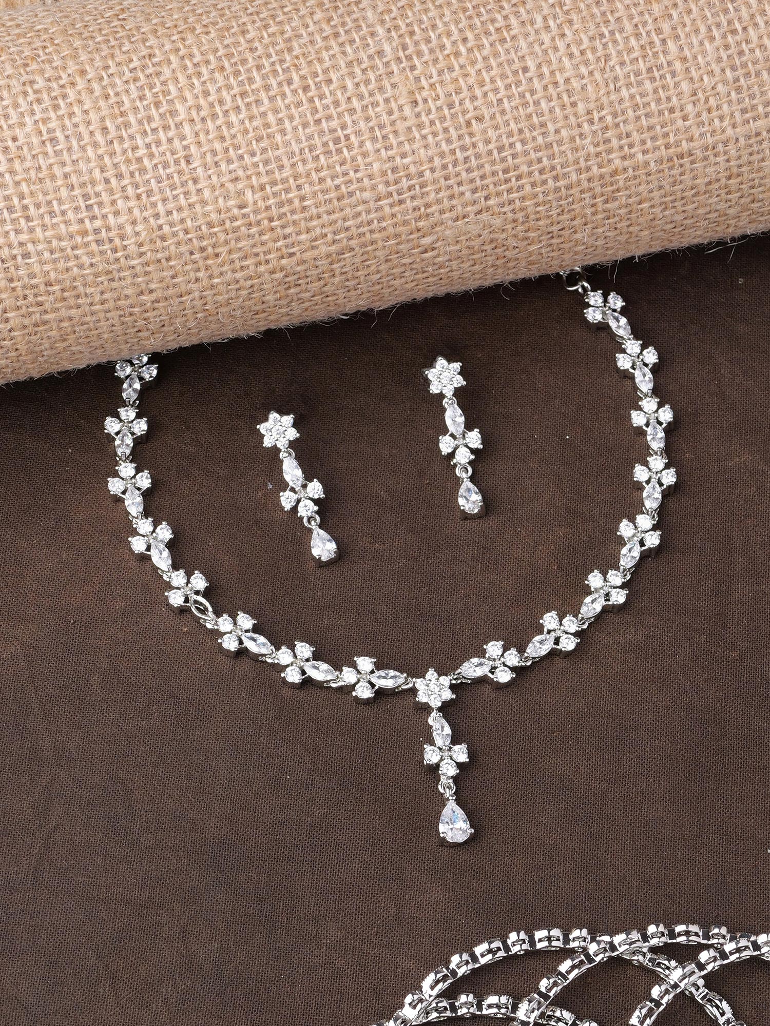 Verina Cubic Zirconia Necklace Set in Rhodium