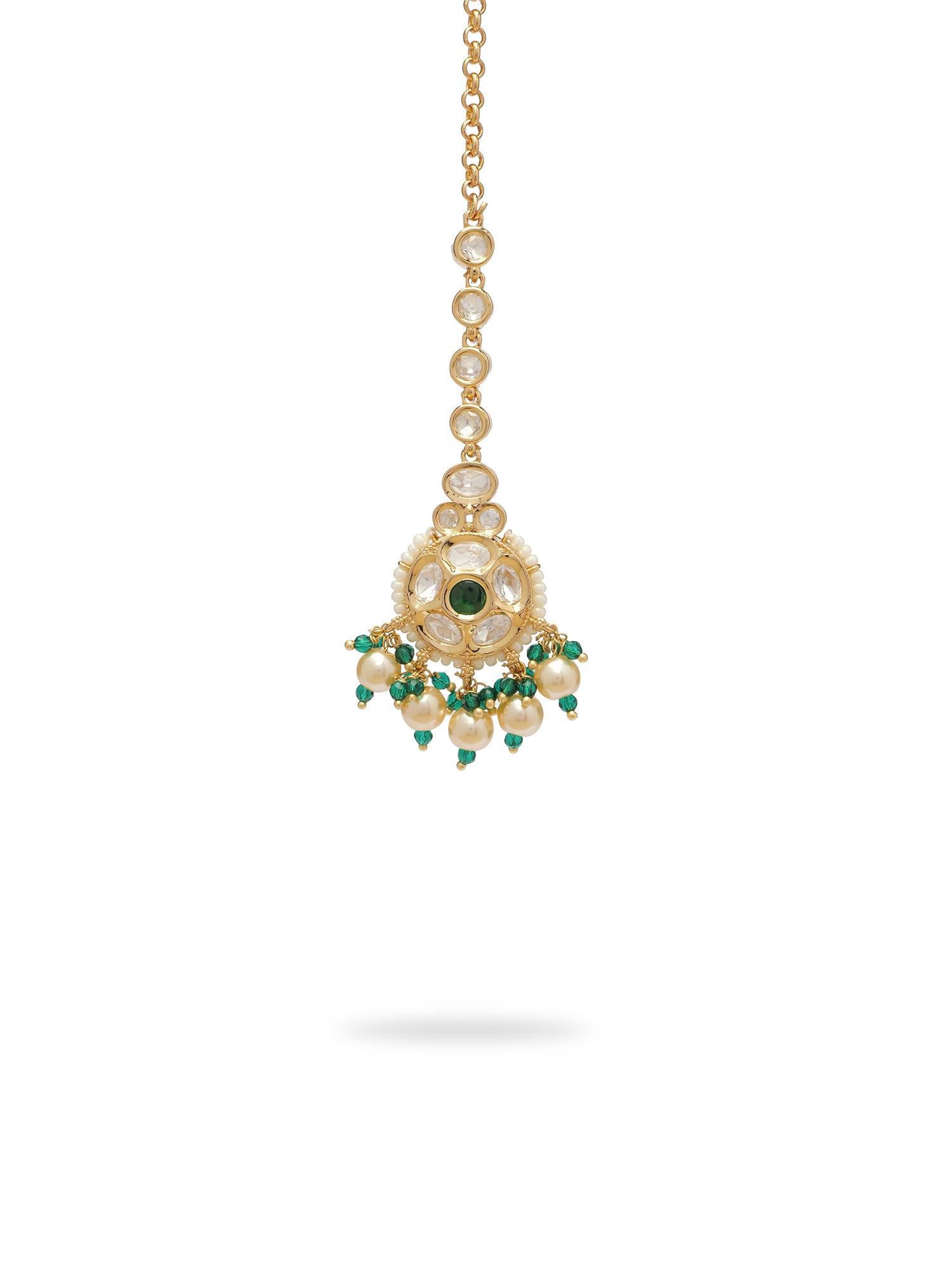 Veyna Kundan Maang Tikka in Green