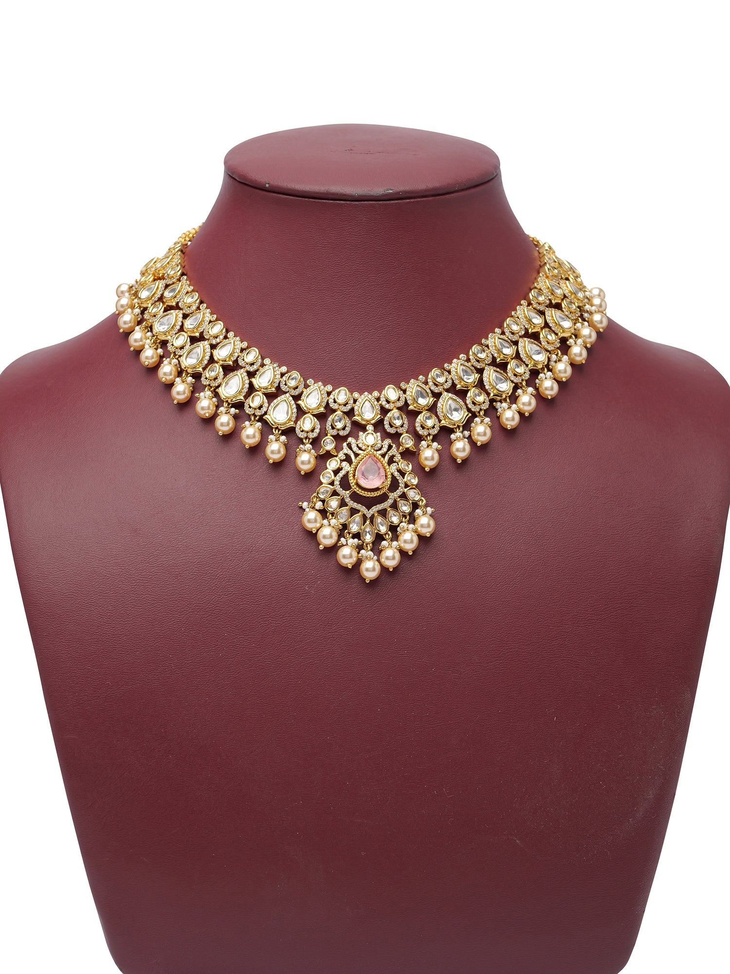 Virasat Kundan Necklace Set in Pink