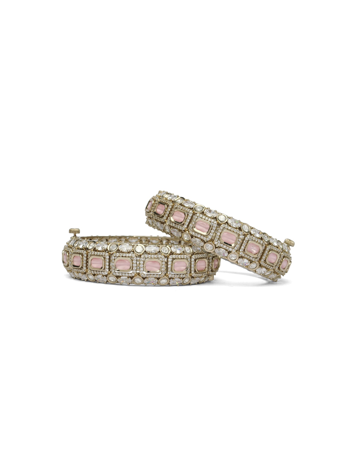 Vivaah Kundan Bangles in Pink and Antique Gold