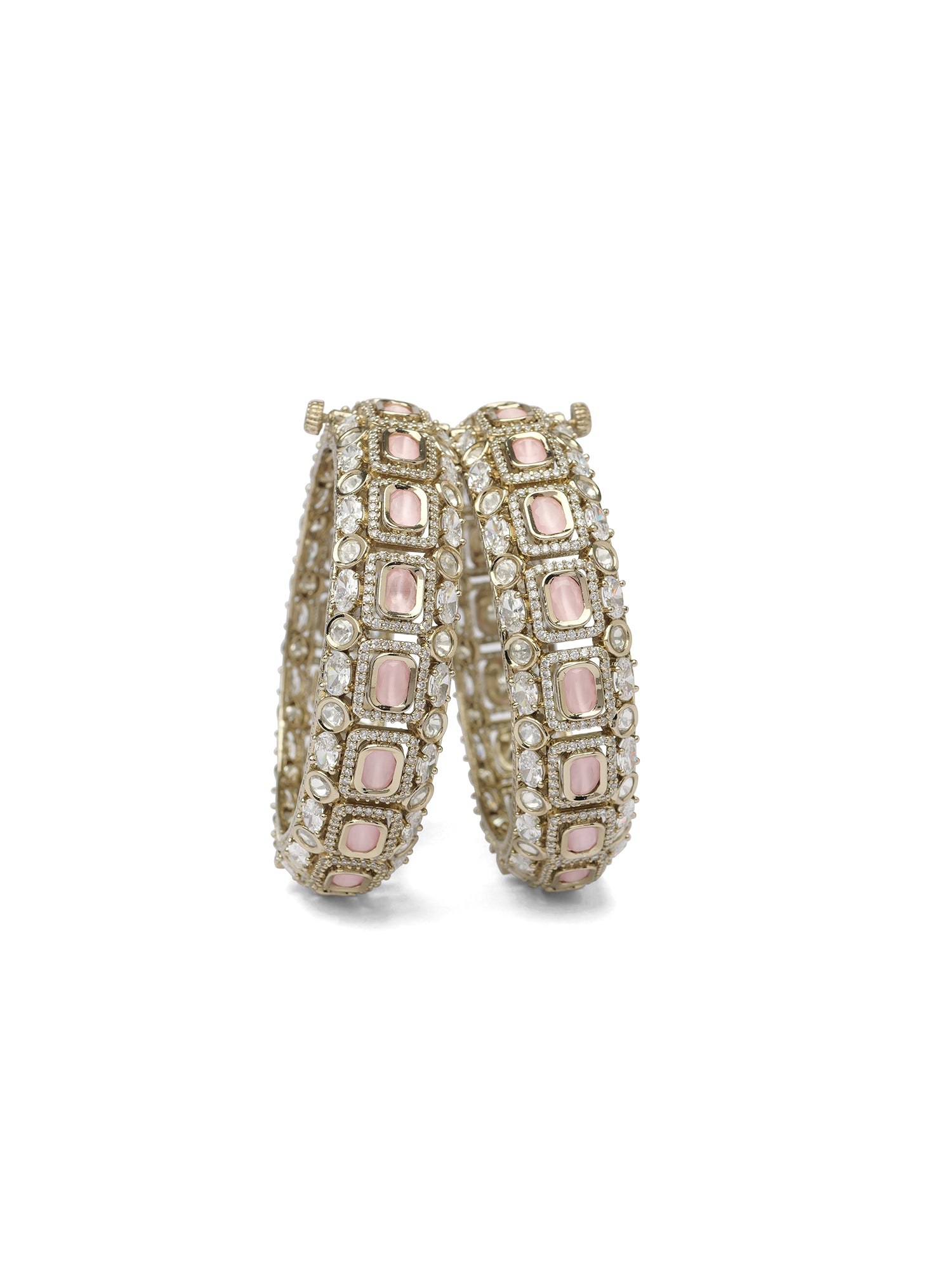 Vivaah Kundan Bangles in Pink and Antique Gold