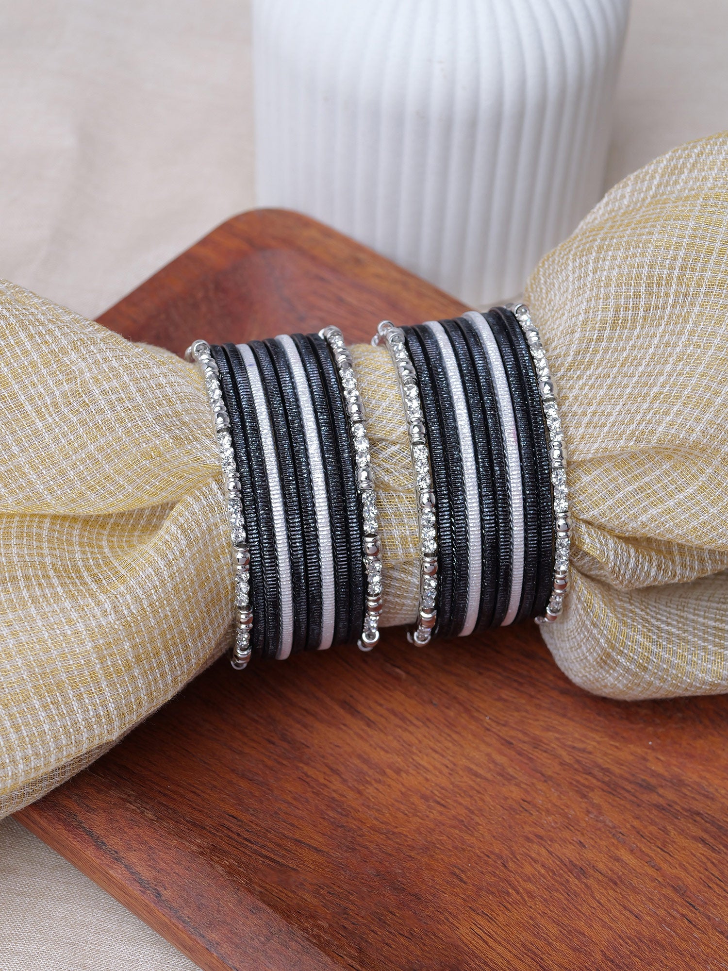 Viya Children's Bangle Set in Black and Rhodium