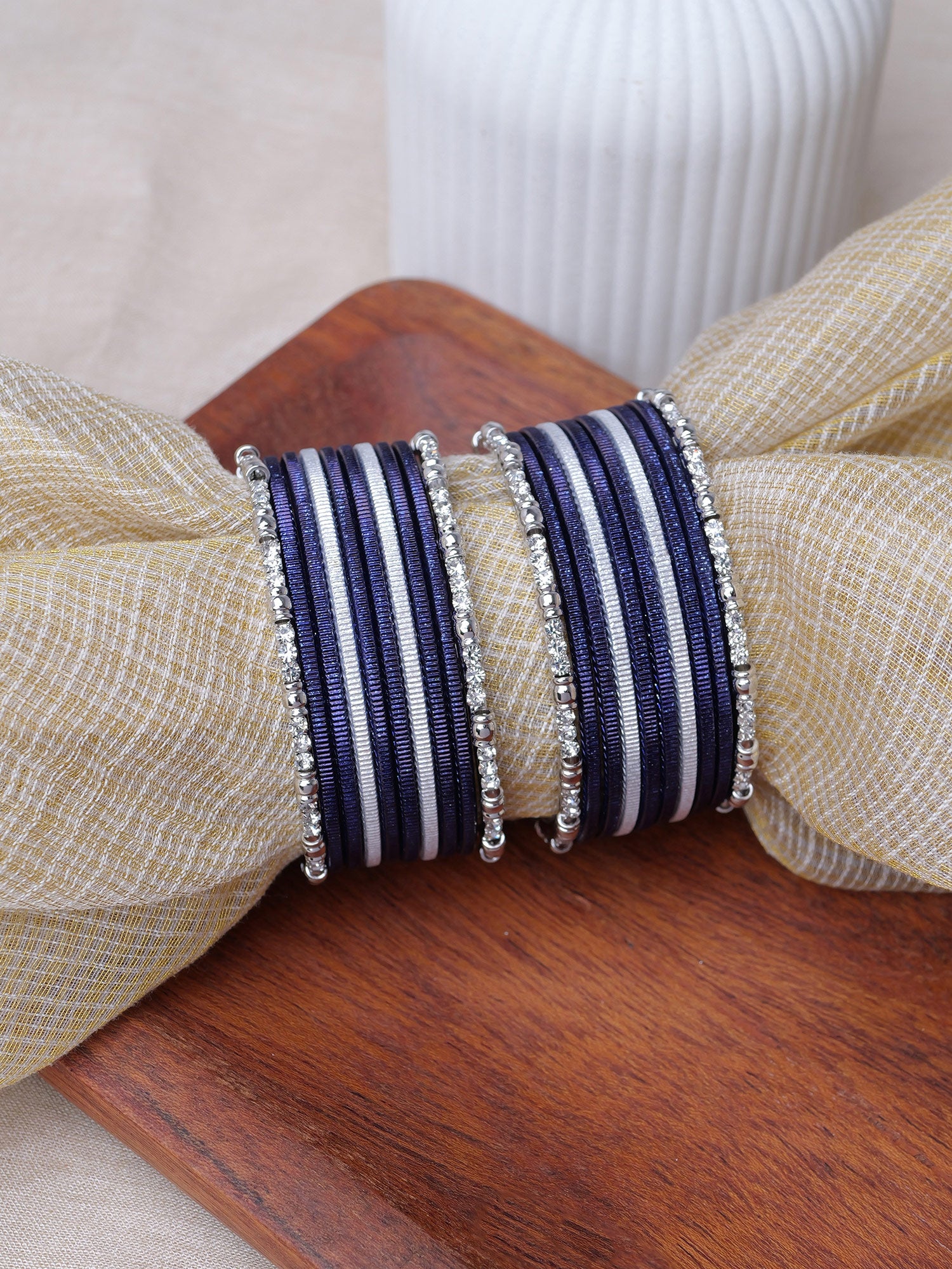 Viya Children's Bangle Set in Dark Blue and Rhodium