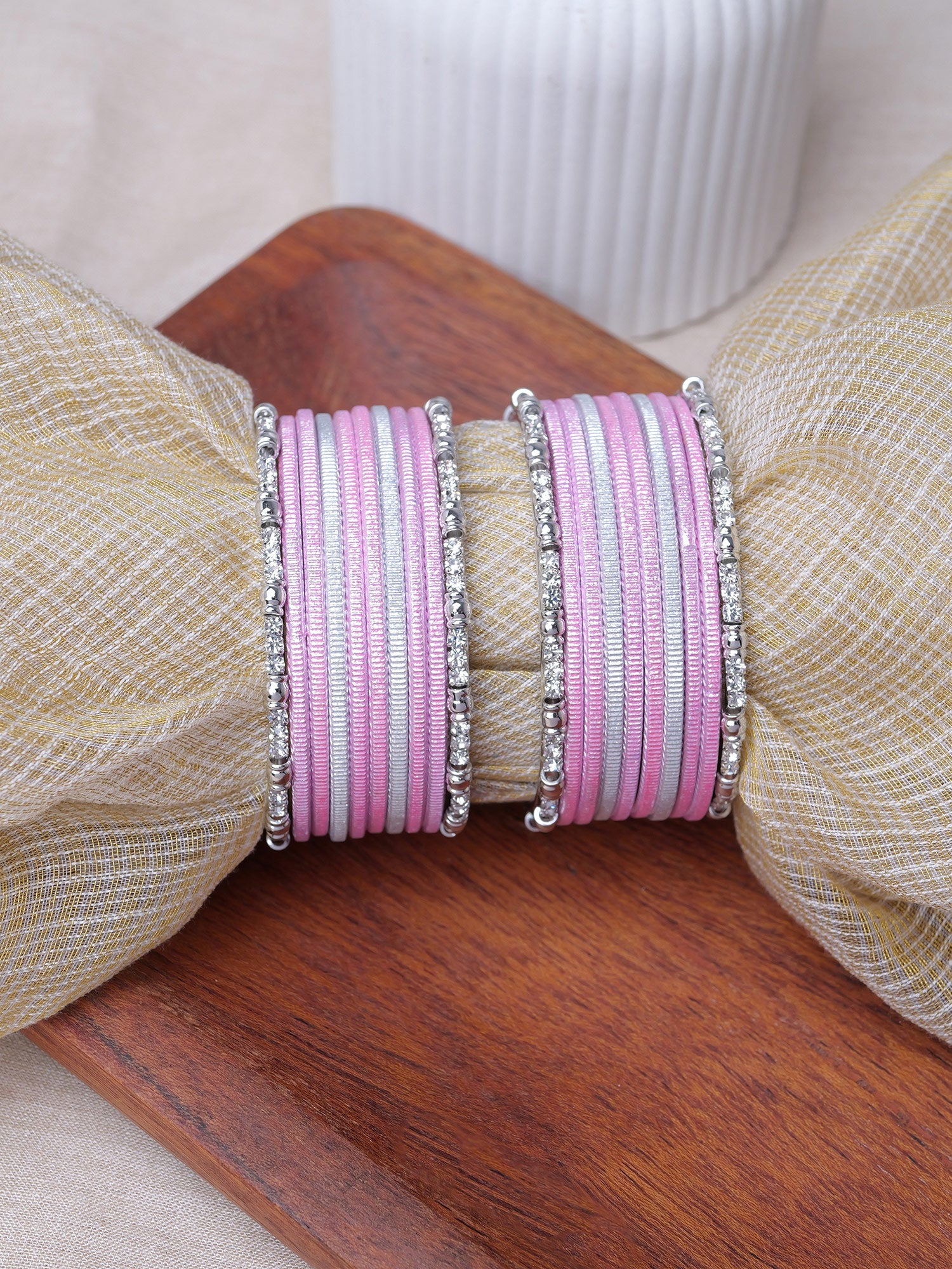 Viya Children's Bangle Set in Light Pink and Rhodium