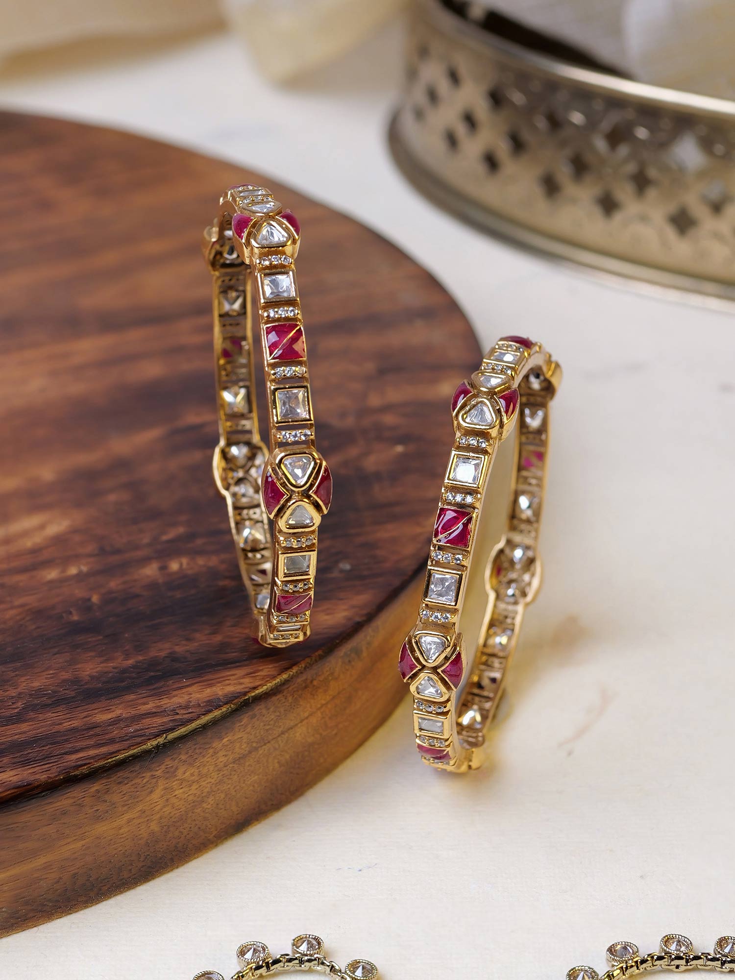 Vritika Kundan Bangles in Ruby