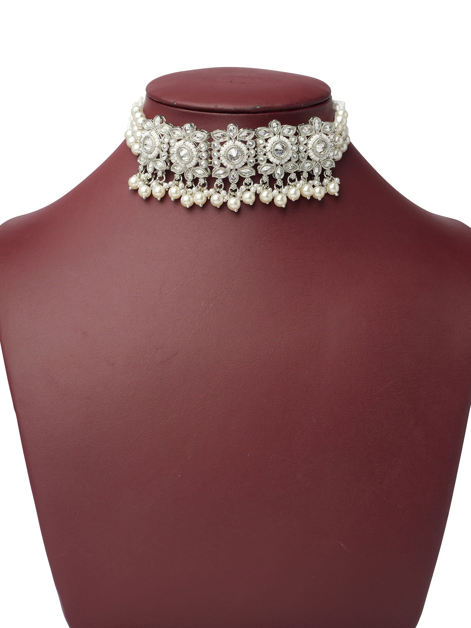 Yamini Choker Set in Pearl and Rhodium