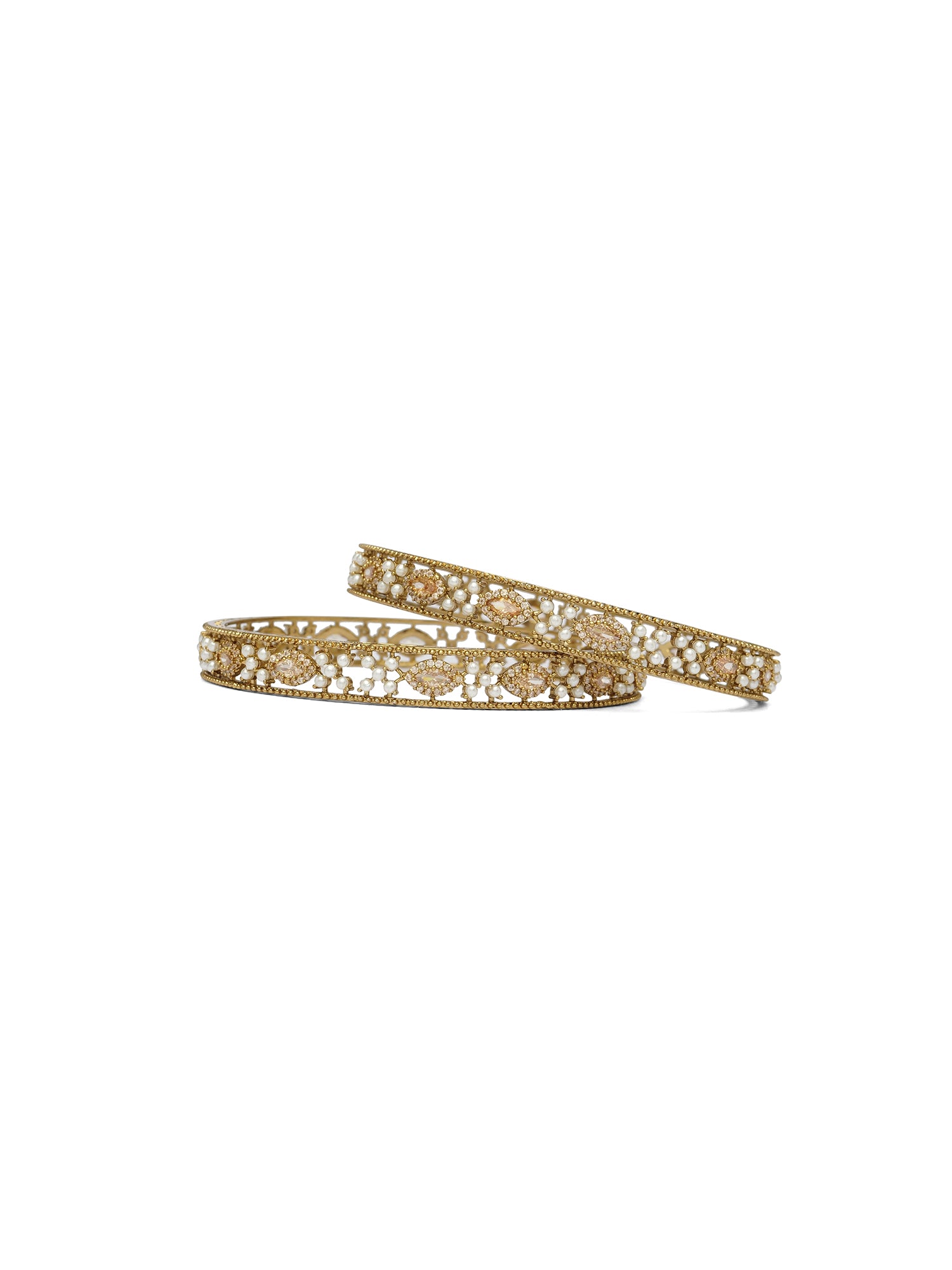 Yara Cubic Zirconia Pearl Bangles in Champagne