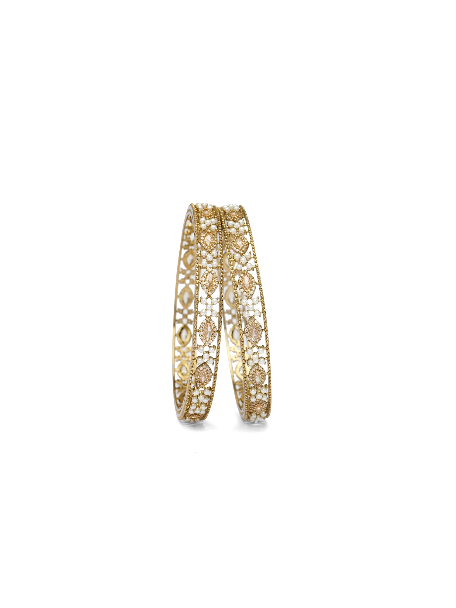 Yara Cubic Zirconia Pearl Bangles in Champagne