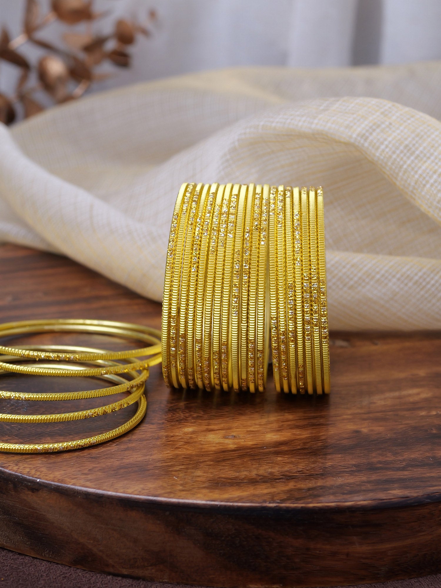 Yellow Glitter Etched Bangles