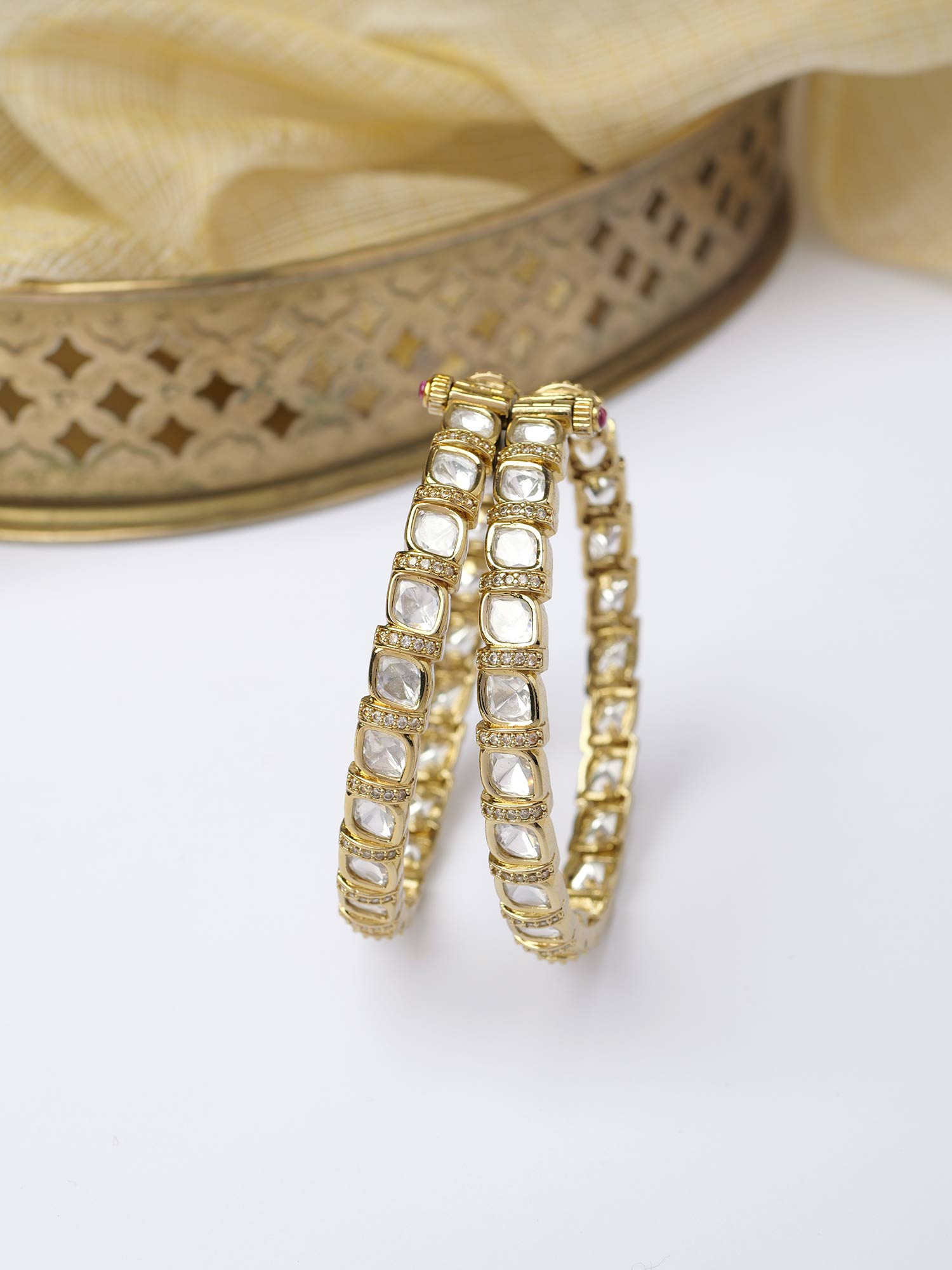 Yuvaani Kundan Bangles in White