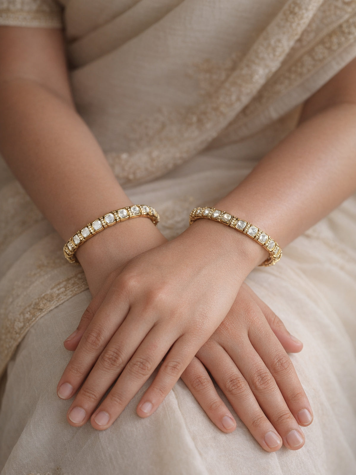 Yuvaani Kundan Bangles in White 