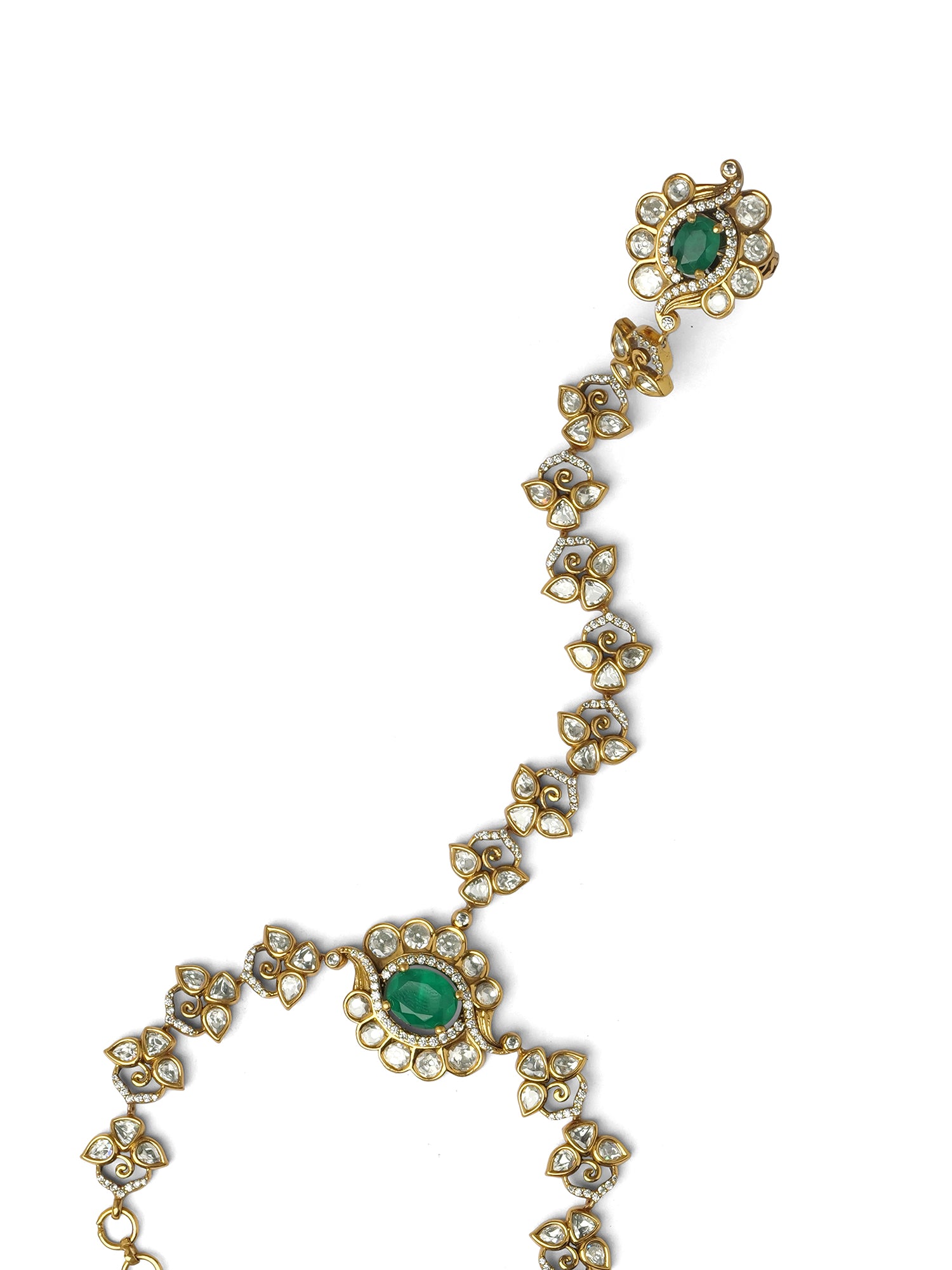 Yuvira Kundan Hand Chain in Green