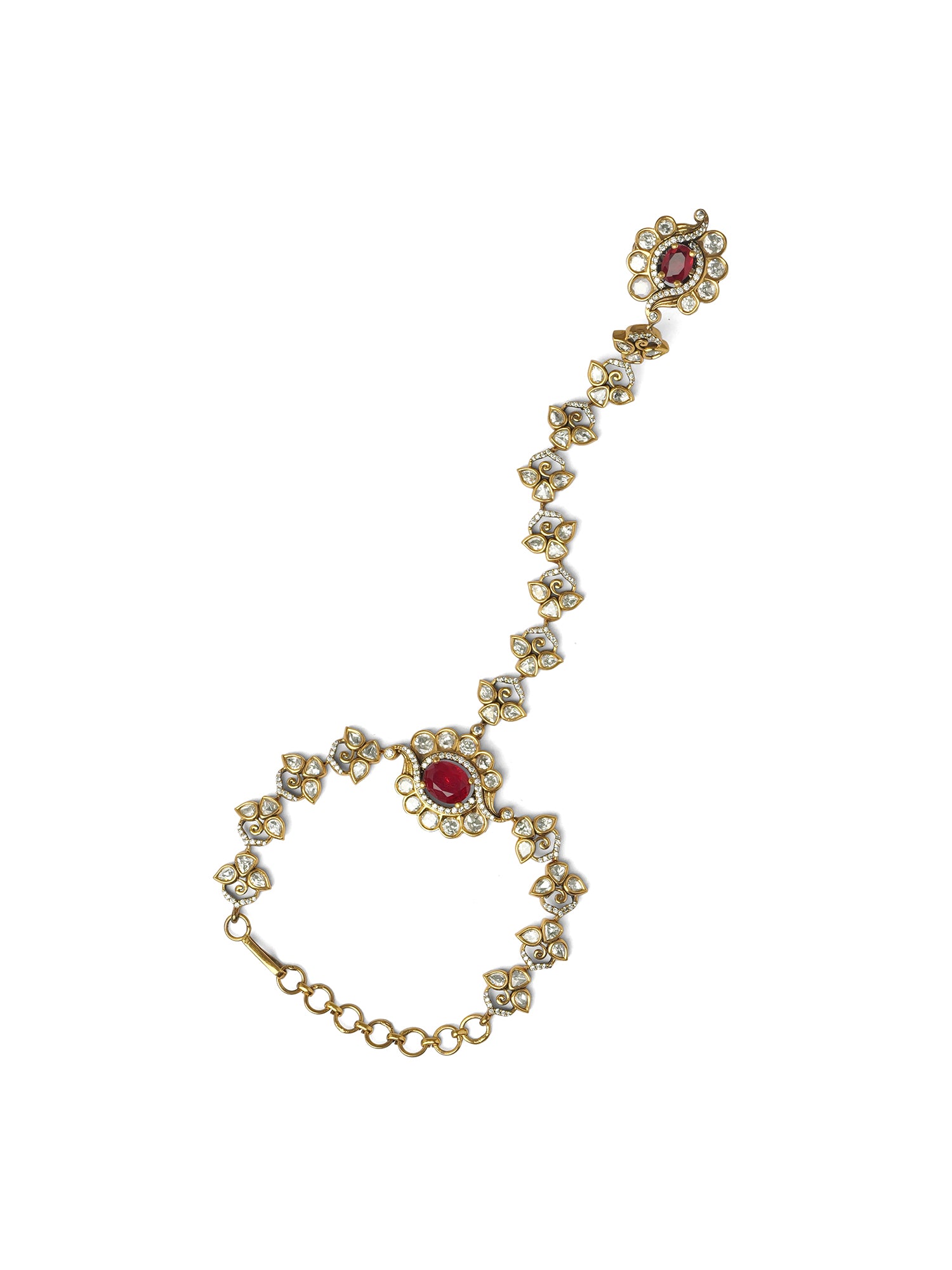 Yuvira Kundan Hand Chain in Ruby