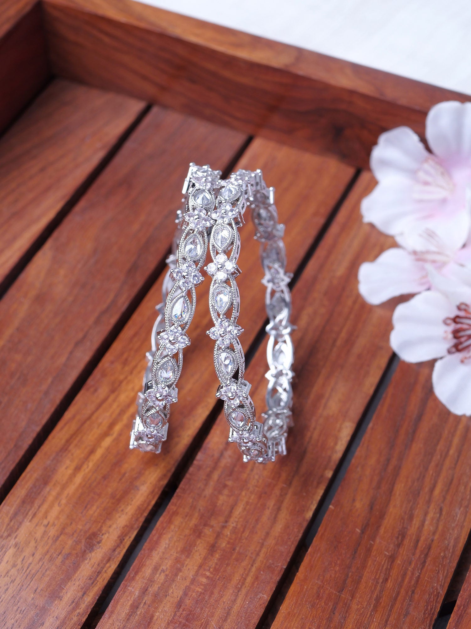 Zahra Kada Bangles in Rhodium