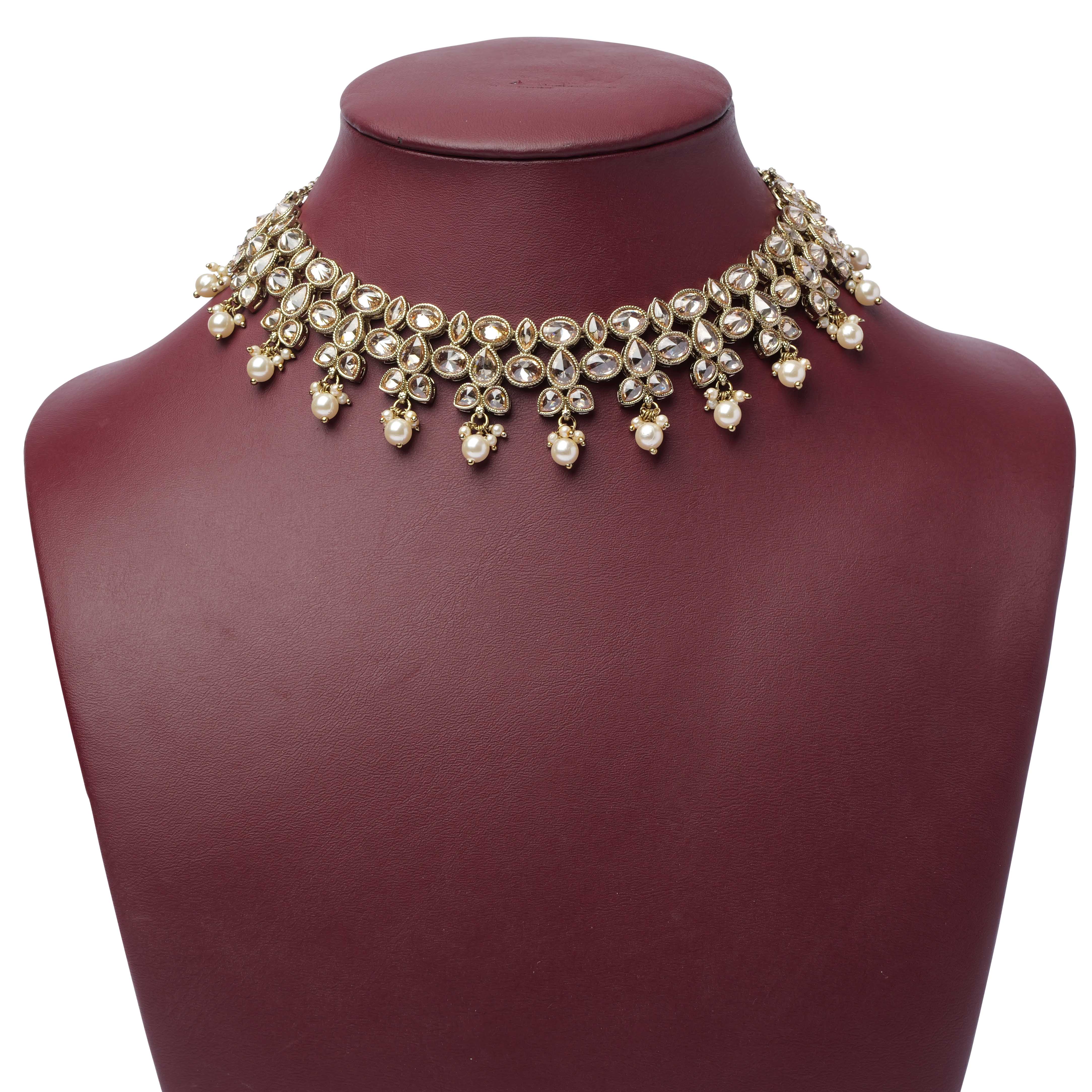 Zahra Necklace Set in Pearl and Antique Gold