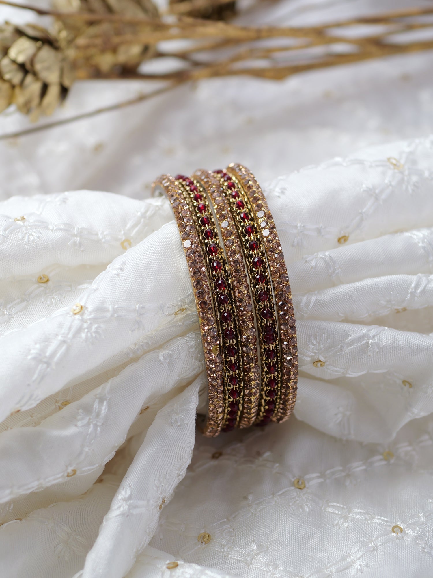 Zaida Bangle Set in Maroon and Antique Gold