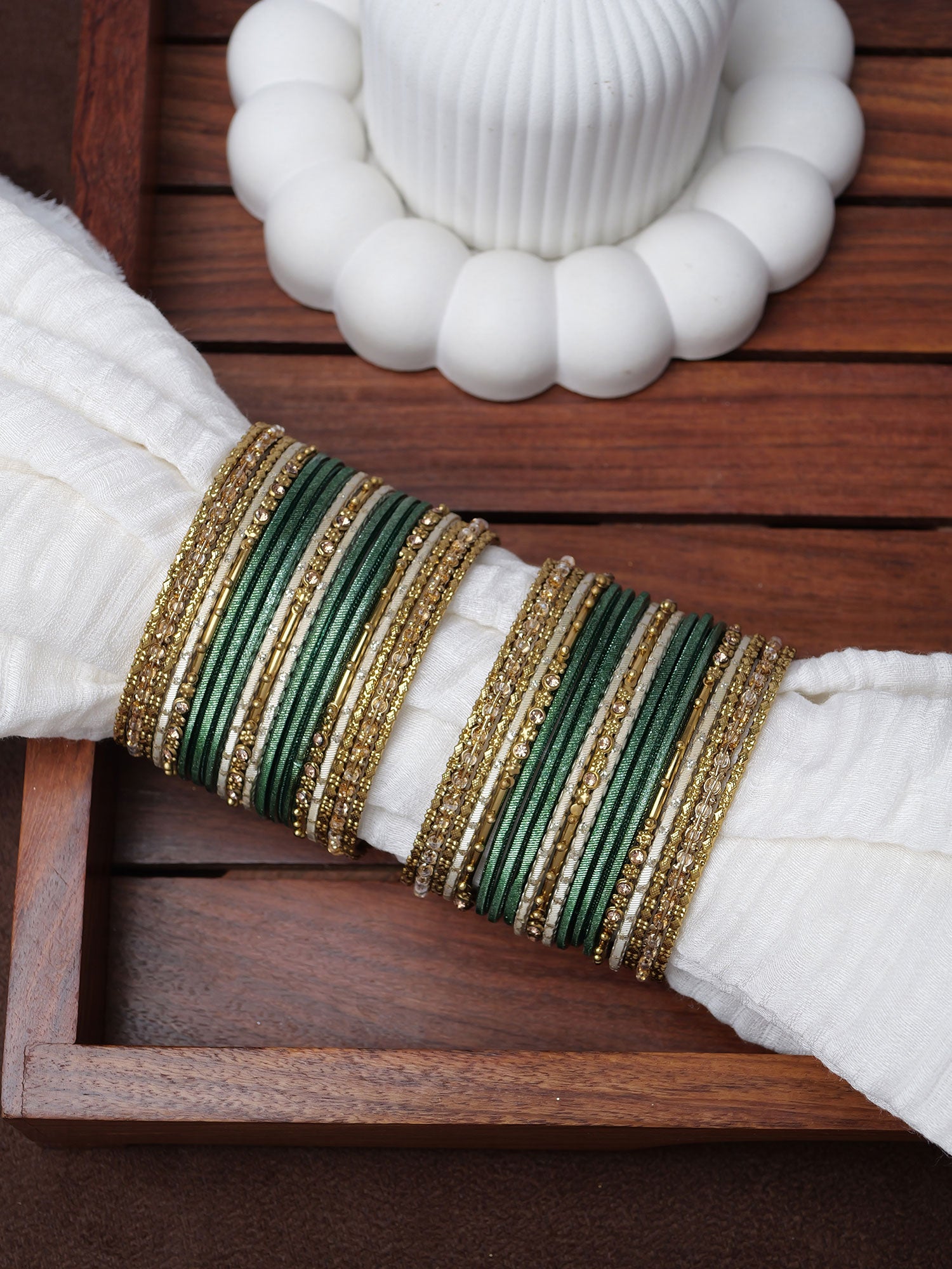 Zarina Antique Bangle Set in Green