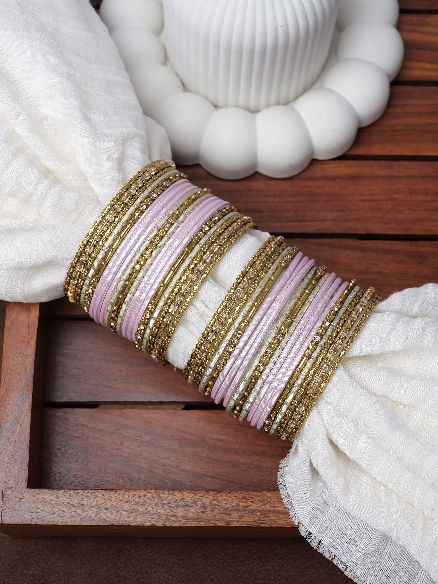 Zarina Antique Bangle Set in Light Blush Pink