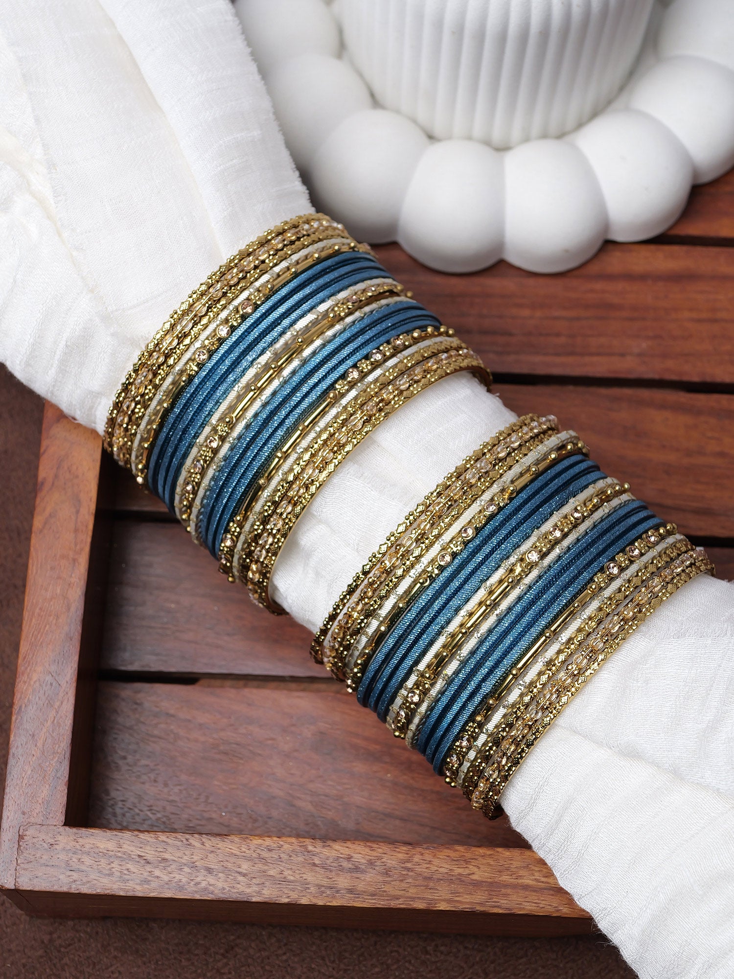 Zarina Antique Bangle Set in Peacock Blue