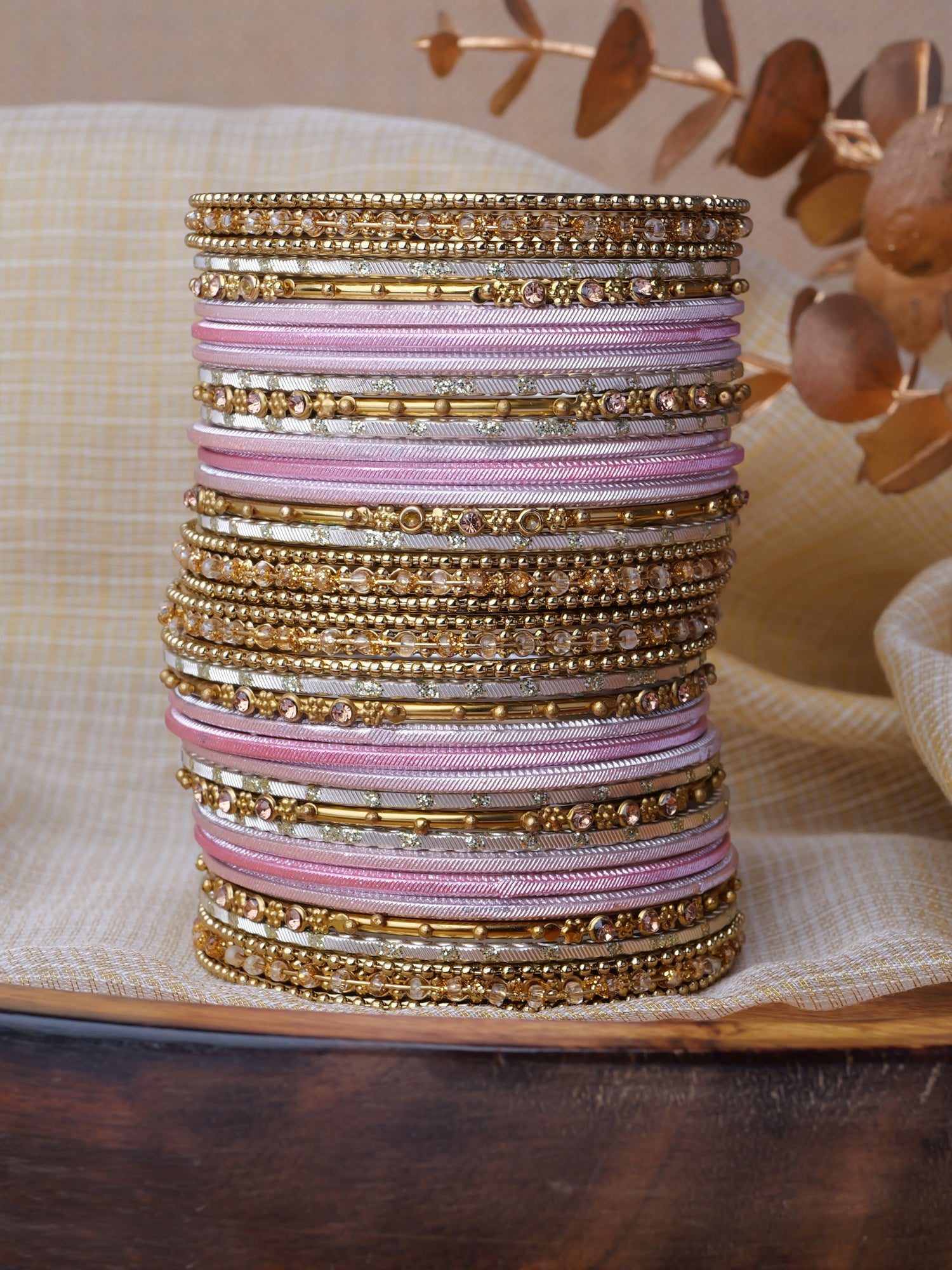 Zarina Antique Bangle Set in Light Pink