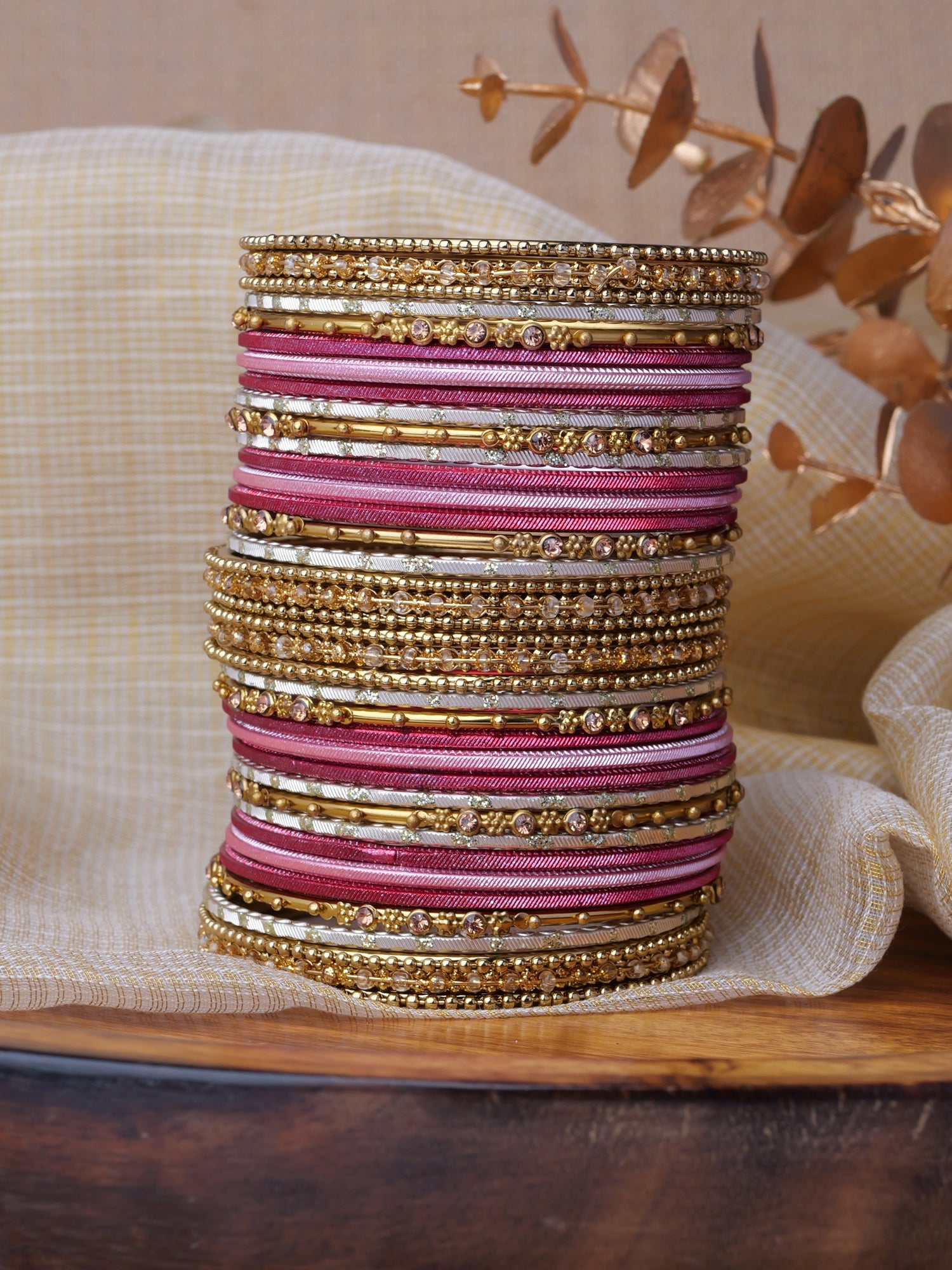 Zarina Antique Bangle Set in Hot Pink