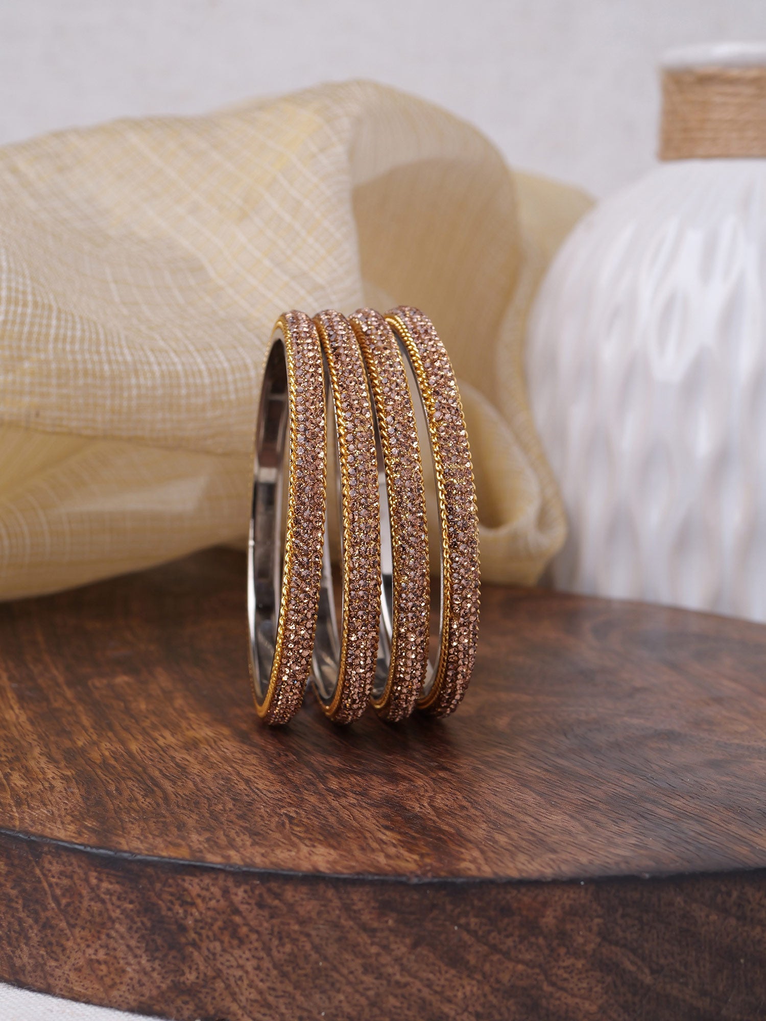 Zariya Diamante Lakh Bangles in Champagne