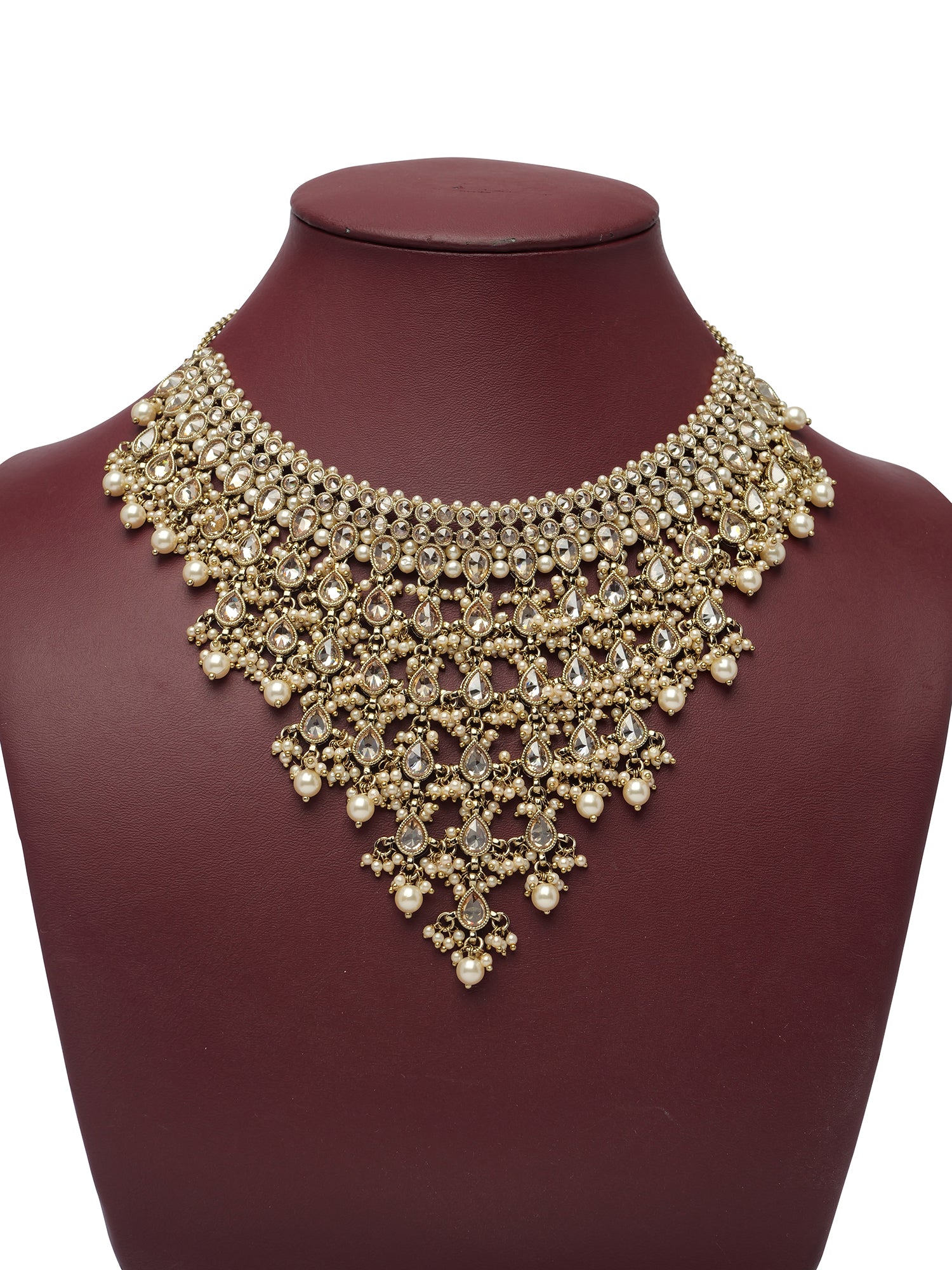 Zeenat Bridal Necklace Set in Pearl and Champagne