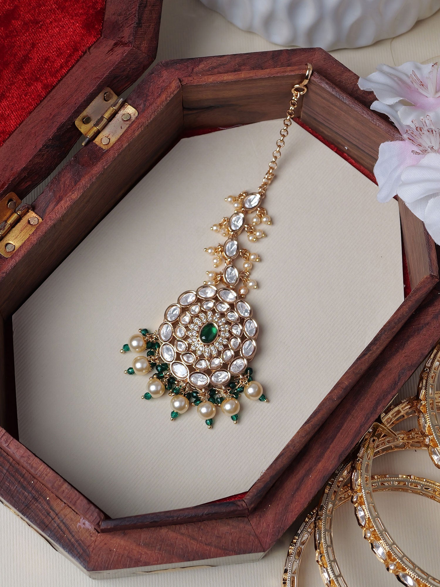 Zenira Kundan Maang Tikka in Green