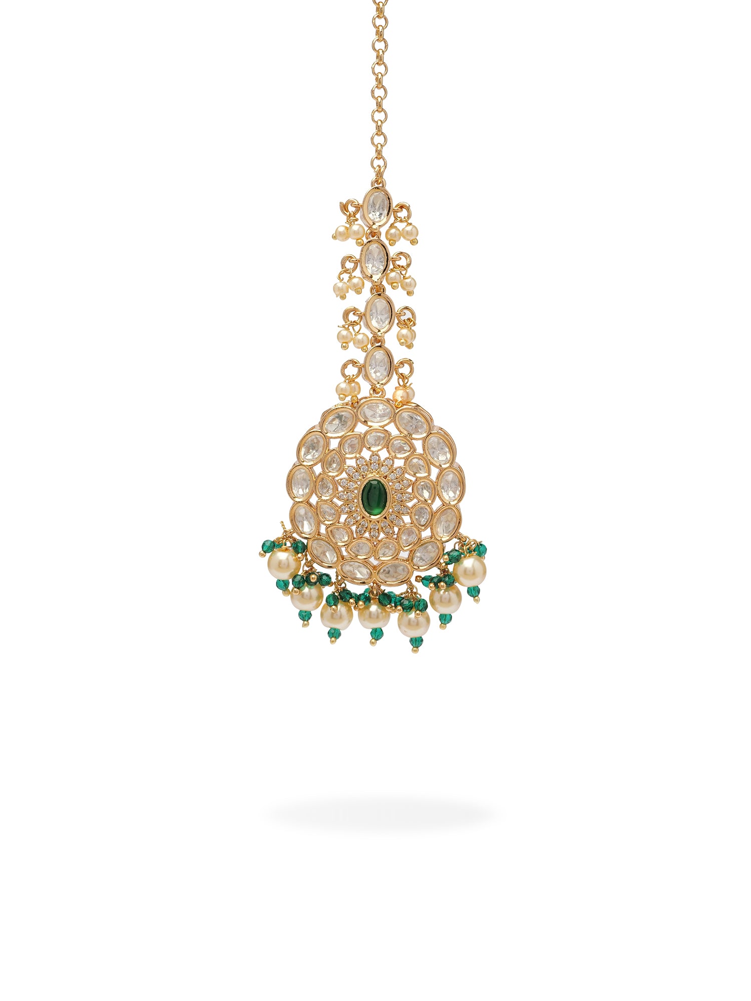 Zenira Kundan Maang Tikka in Green