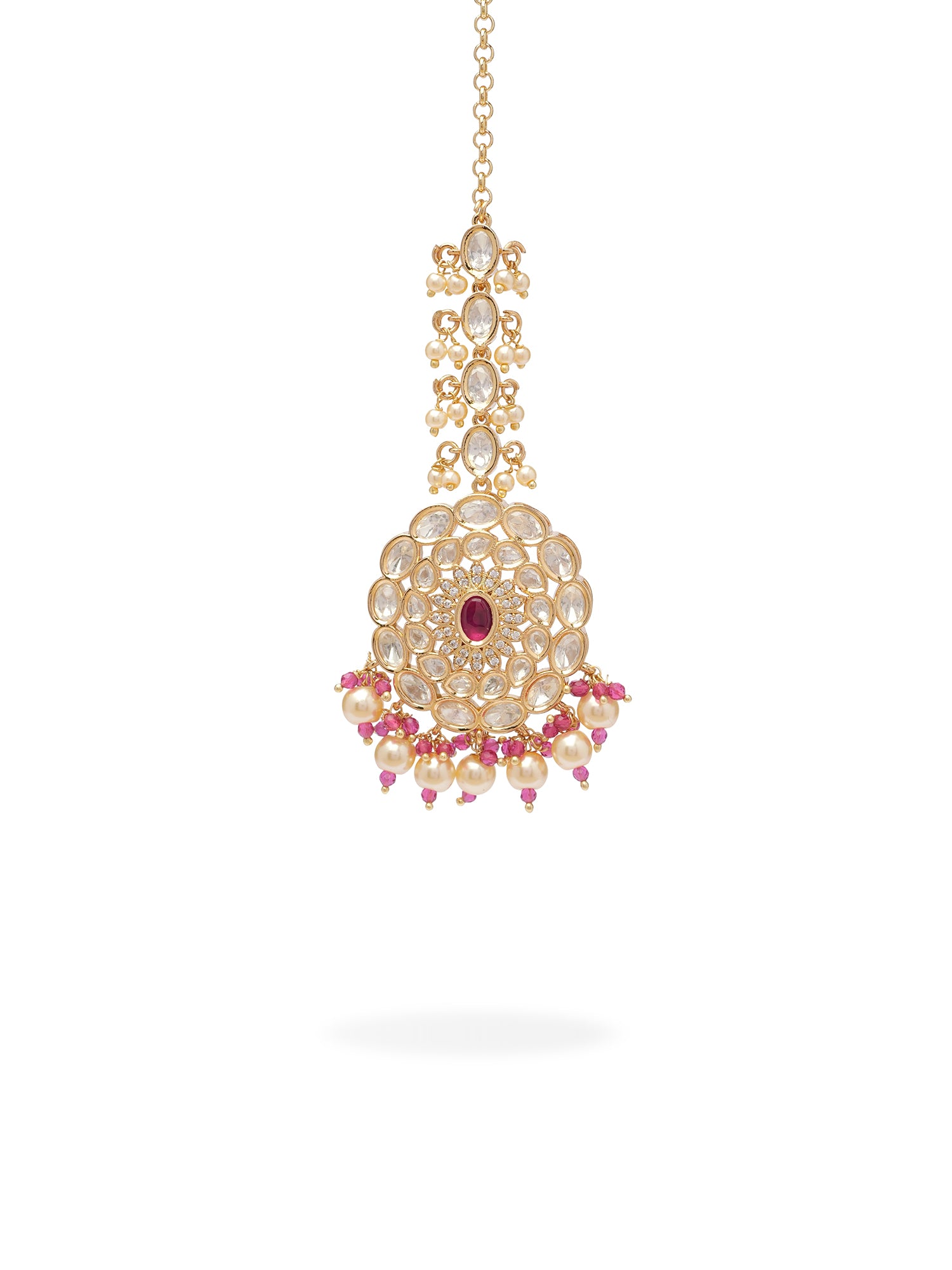Zenira Kundan Maang Tikka in Hot Pink
