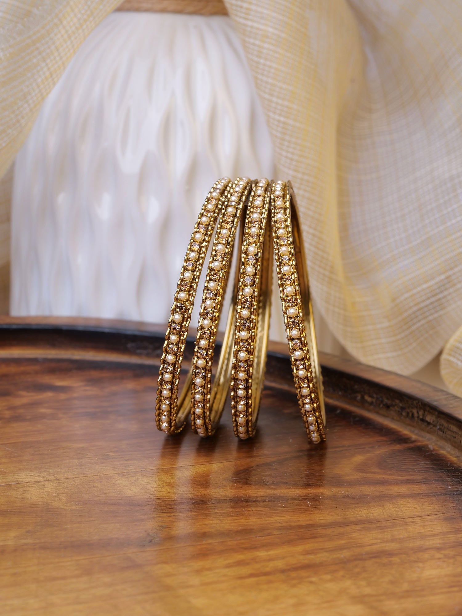 Zewar Set of 4 Champagne and Pearl Bangles
