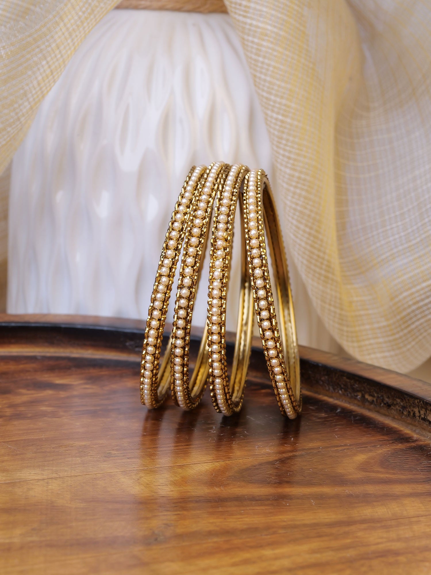 Zewar Set of 4 Cream Pearl Bangles