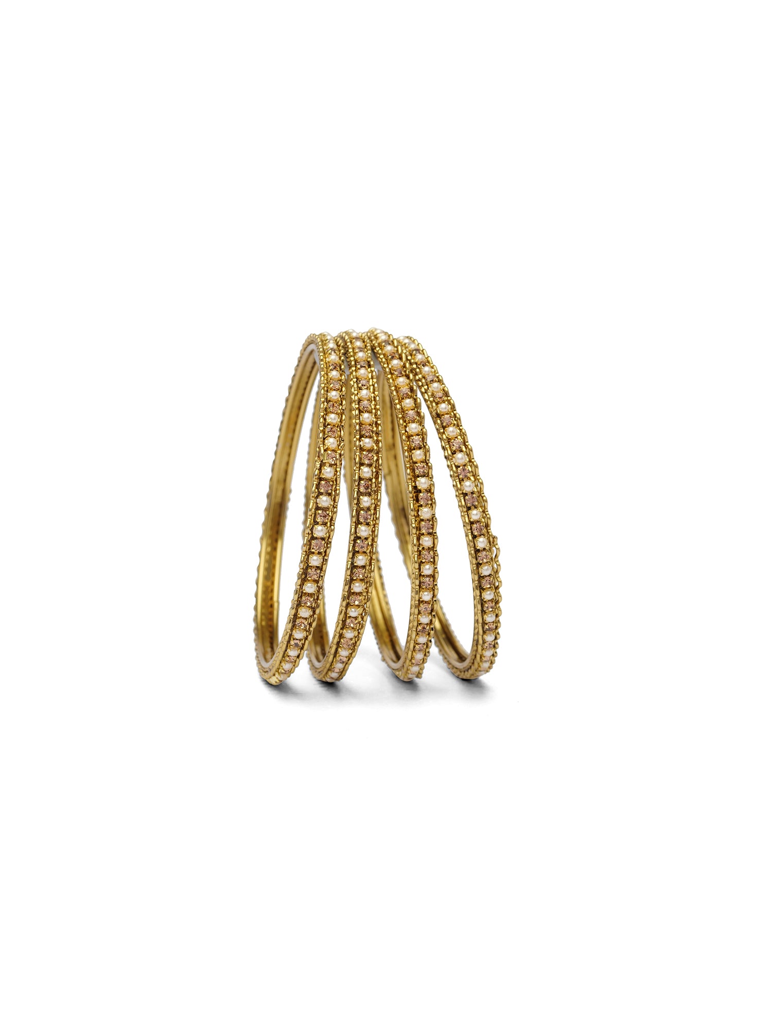Zewar Set of 4 Champagne and Pearl Bangles