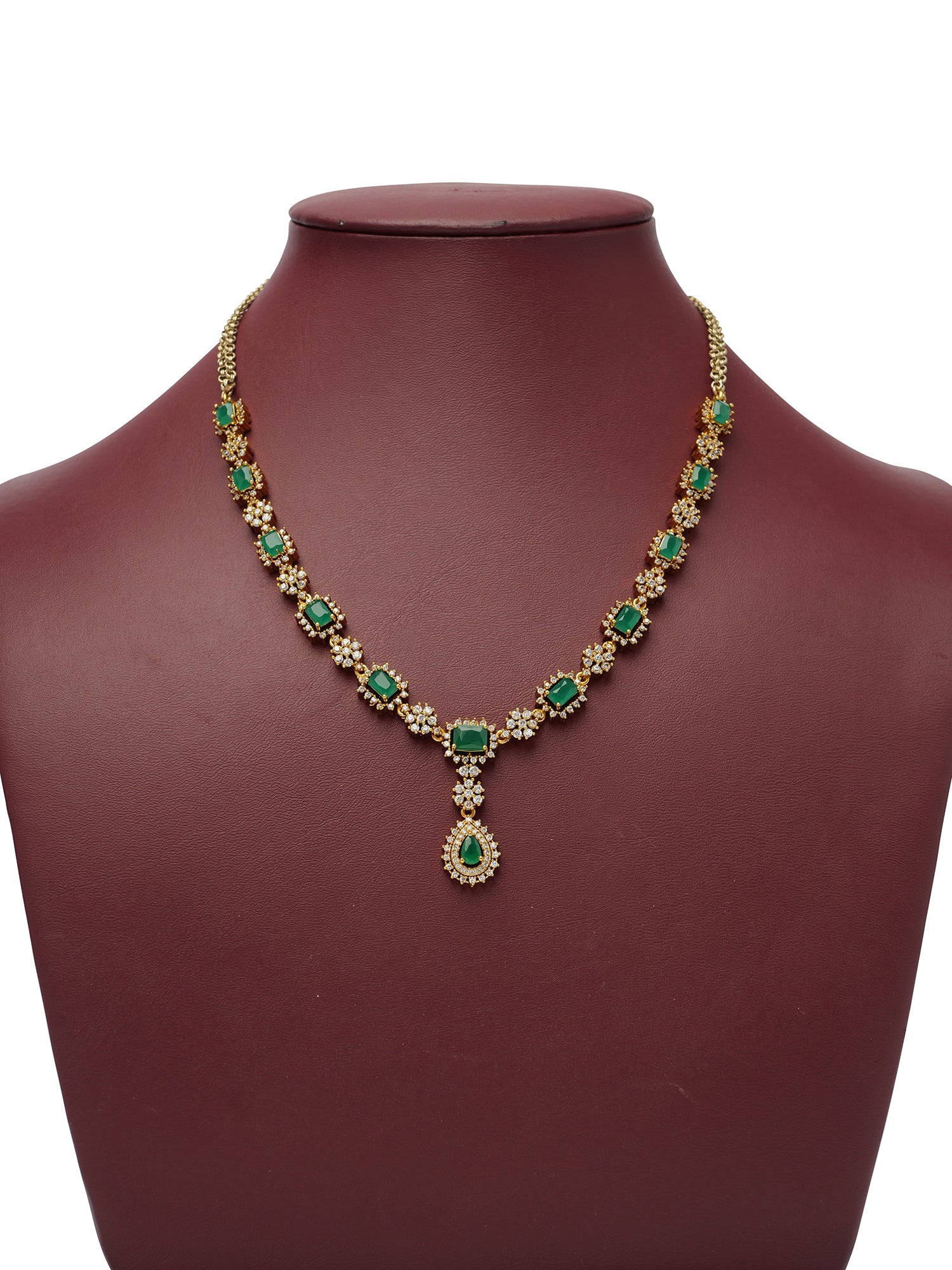 Zia Cubic Zirconia Necklace Set in Green and Gold
