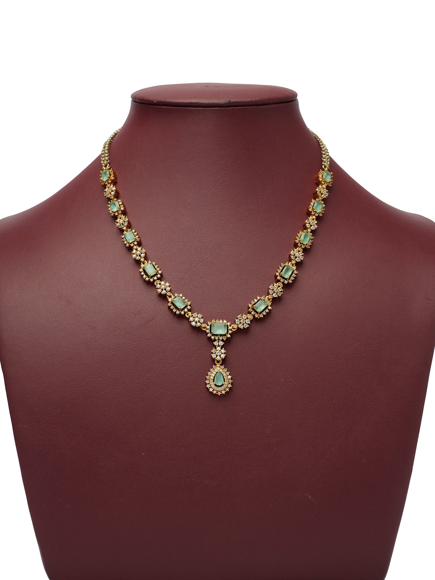 Zia Cubic Zirconia Necklace Set in Mint and Gold