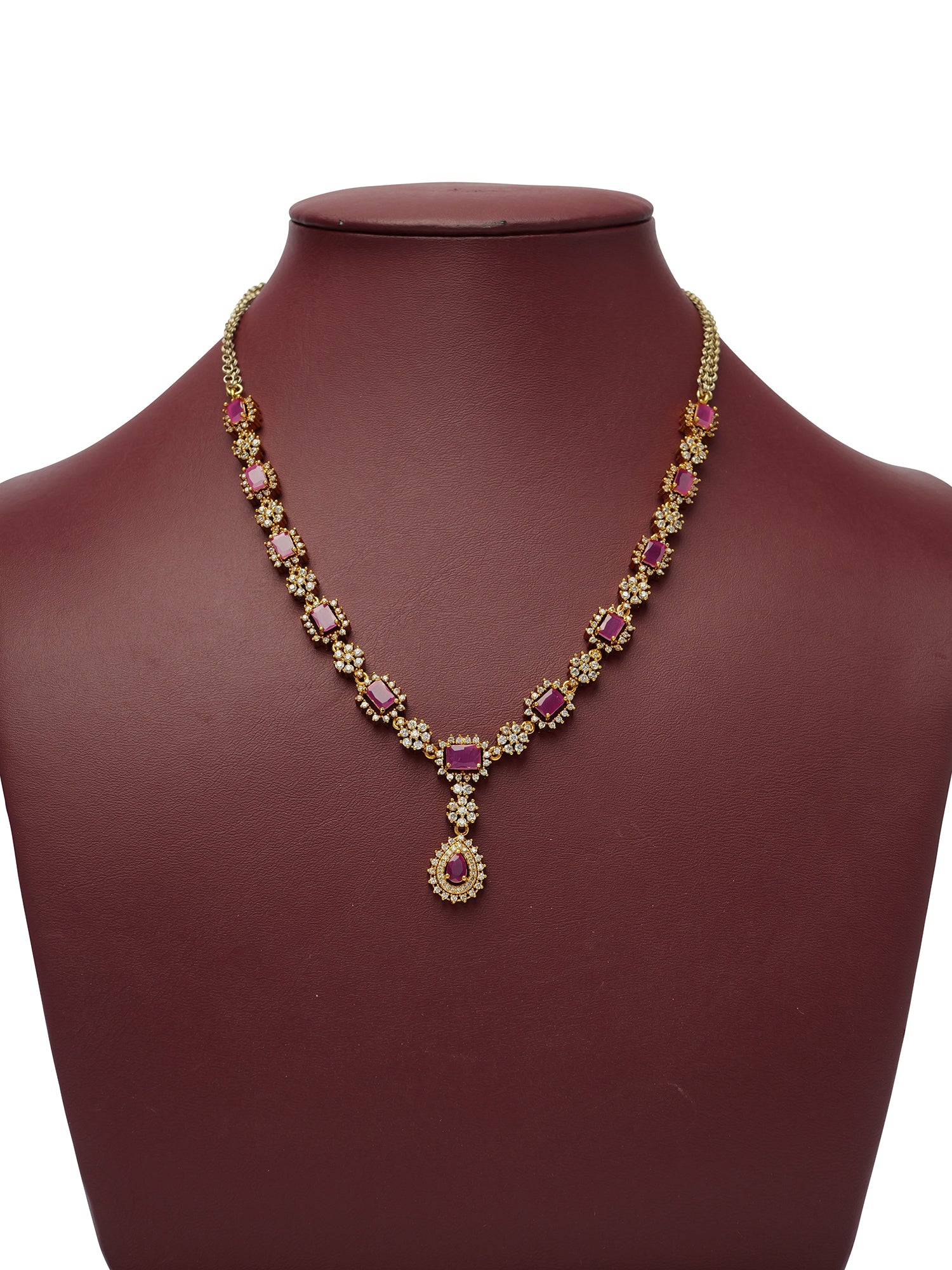 Zia Cubic Zirconia Necklace Set in Ruby and Gold