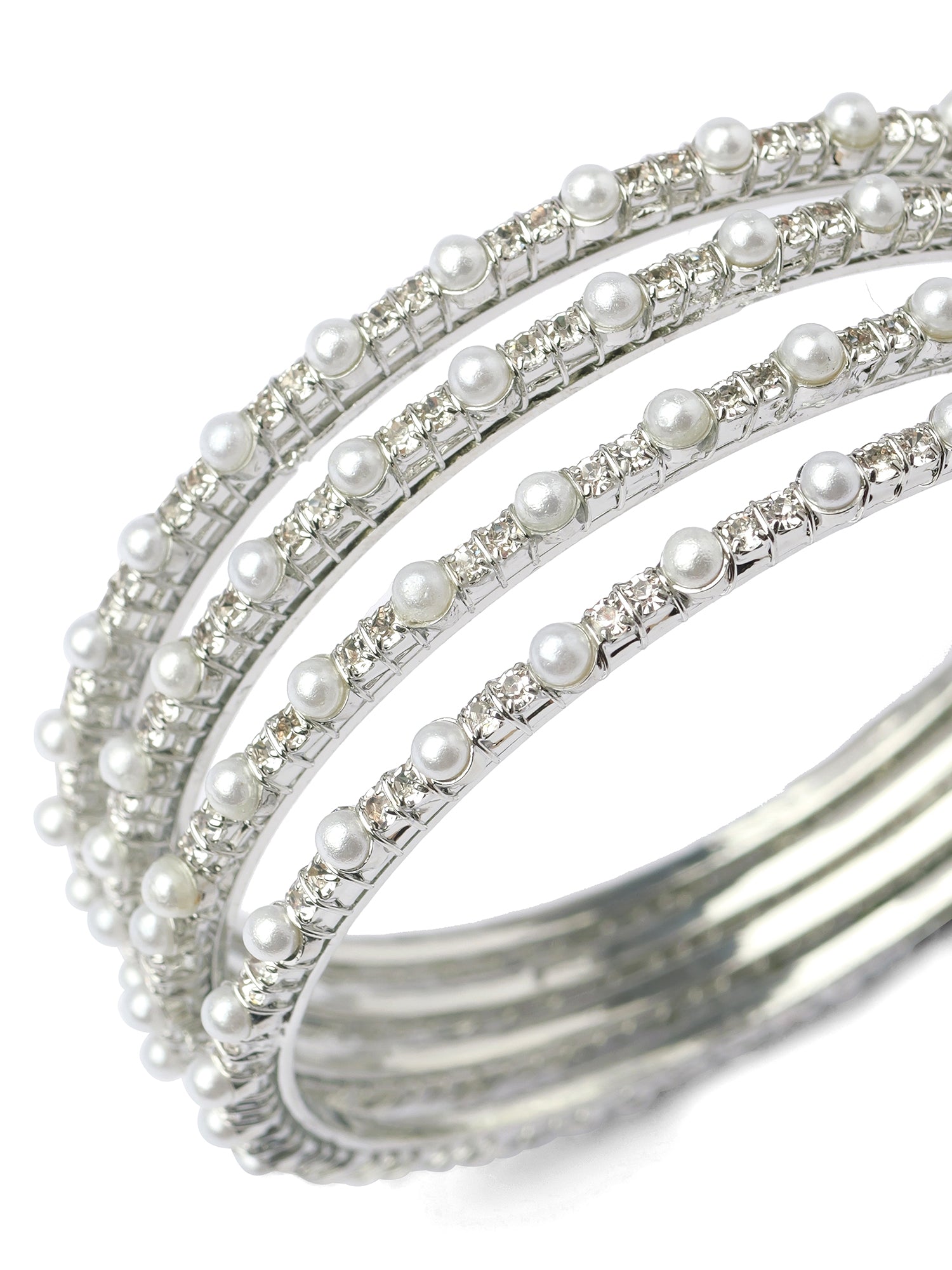 Zina Set of 4 Pearl and Rhodium Bangles