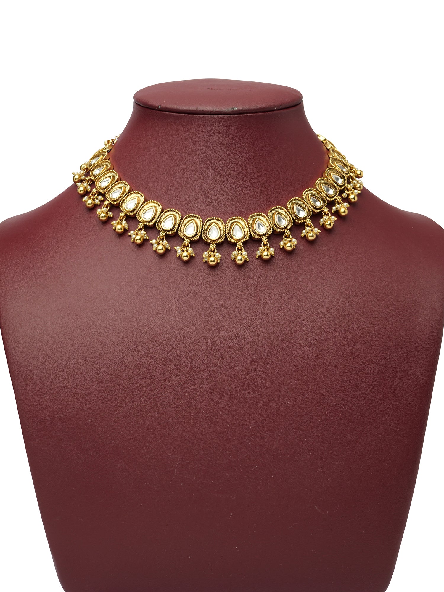 Zinat Kundan Necklace Set in Gold Oxidised